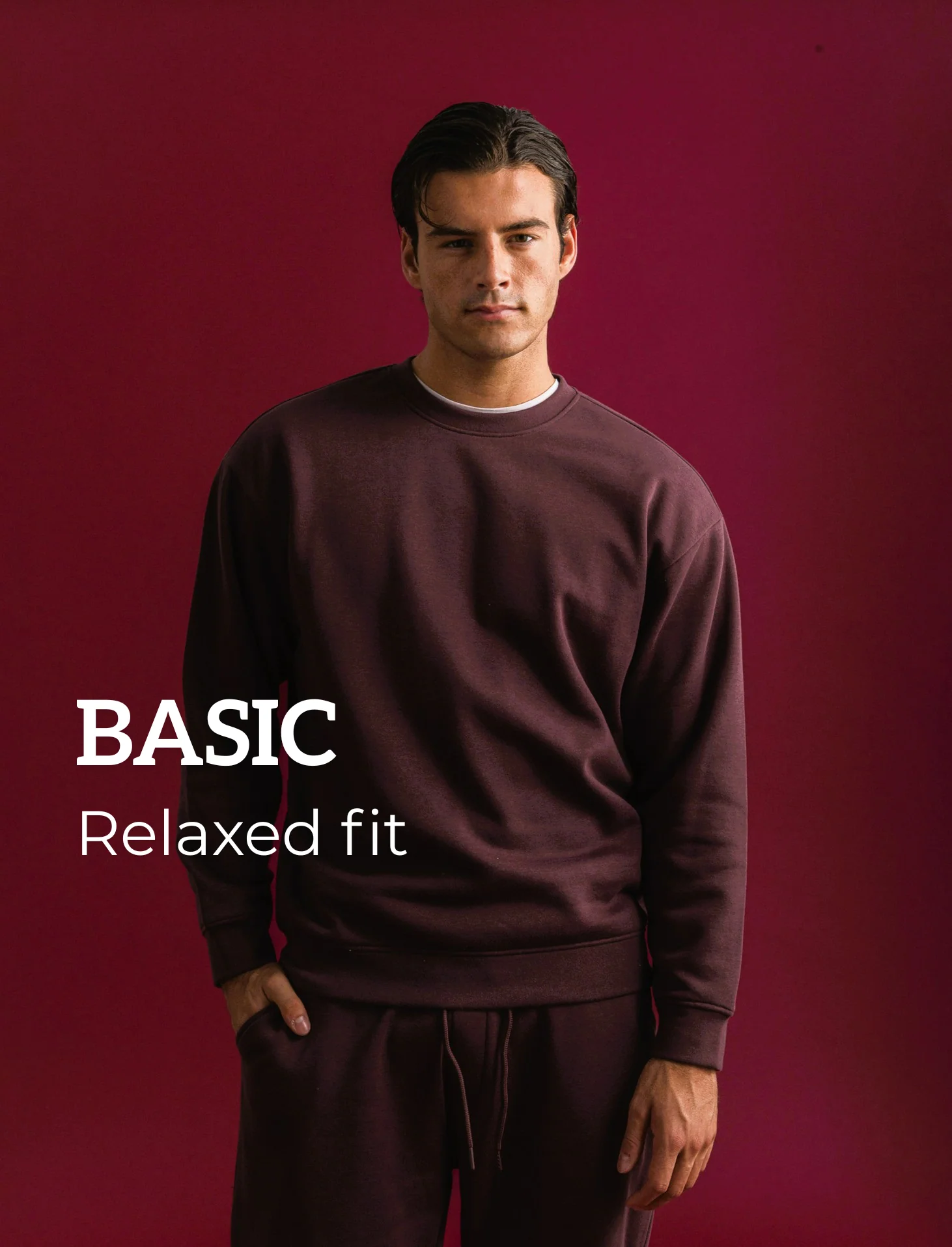 FELPA BASIC GIROCOLLO RELAXED FIT - Bordeaux - Image 3