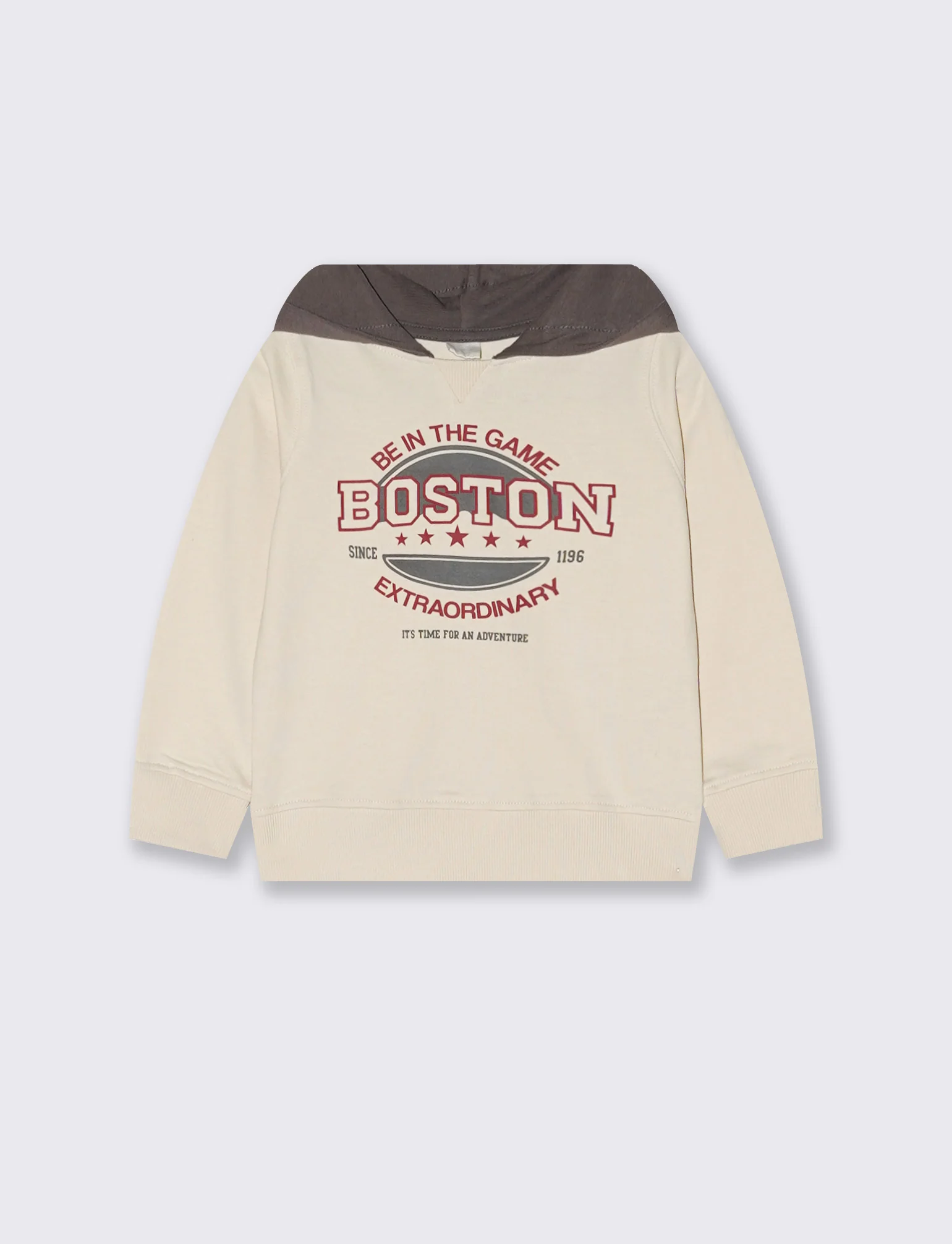 Felpa basica con cappuccio e stampa - Beige