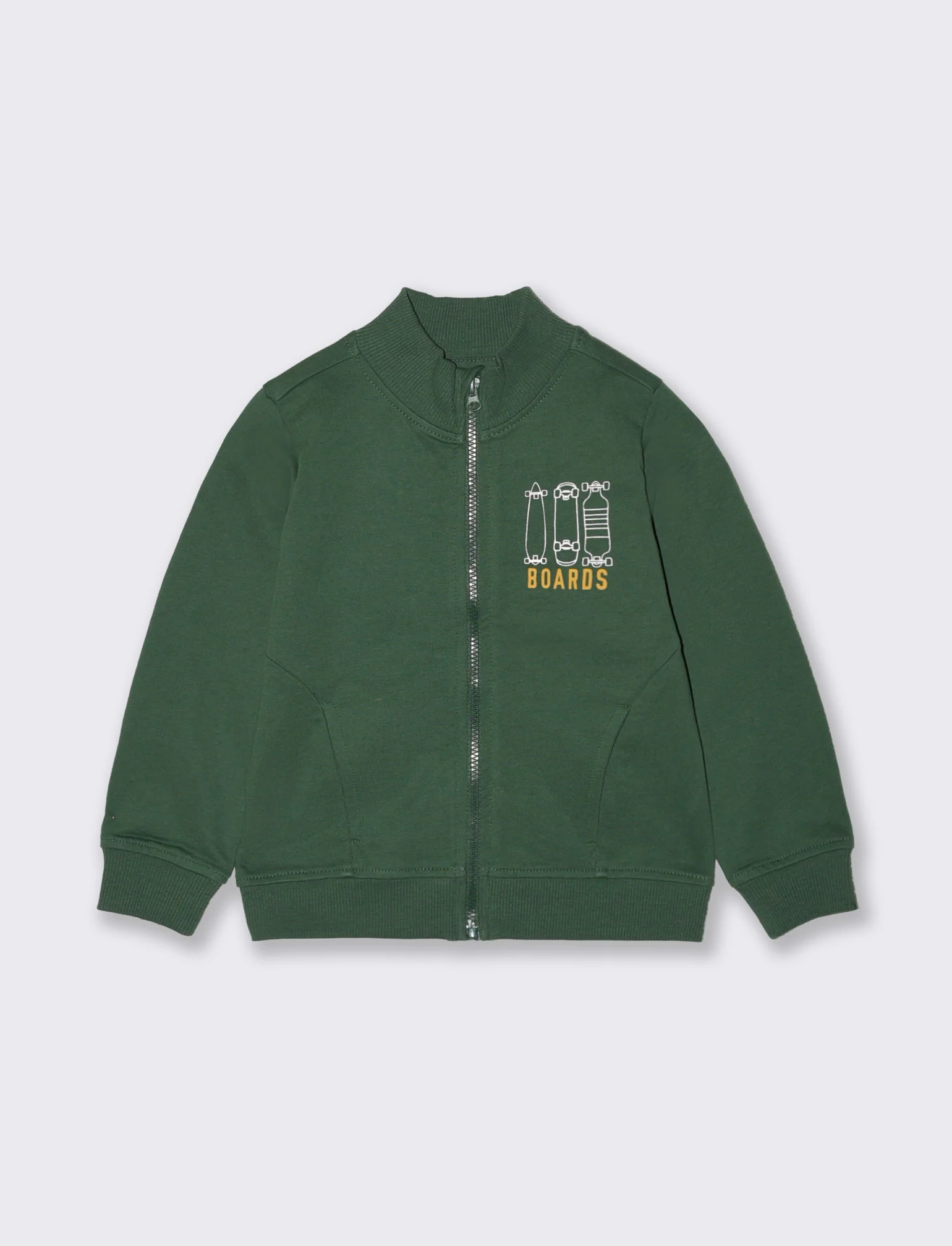 Felpa basica con zip e stampa petto - Verde abete