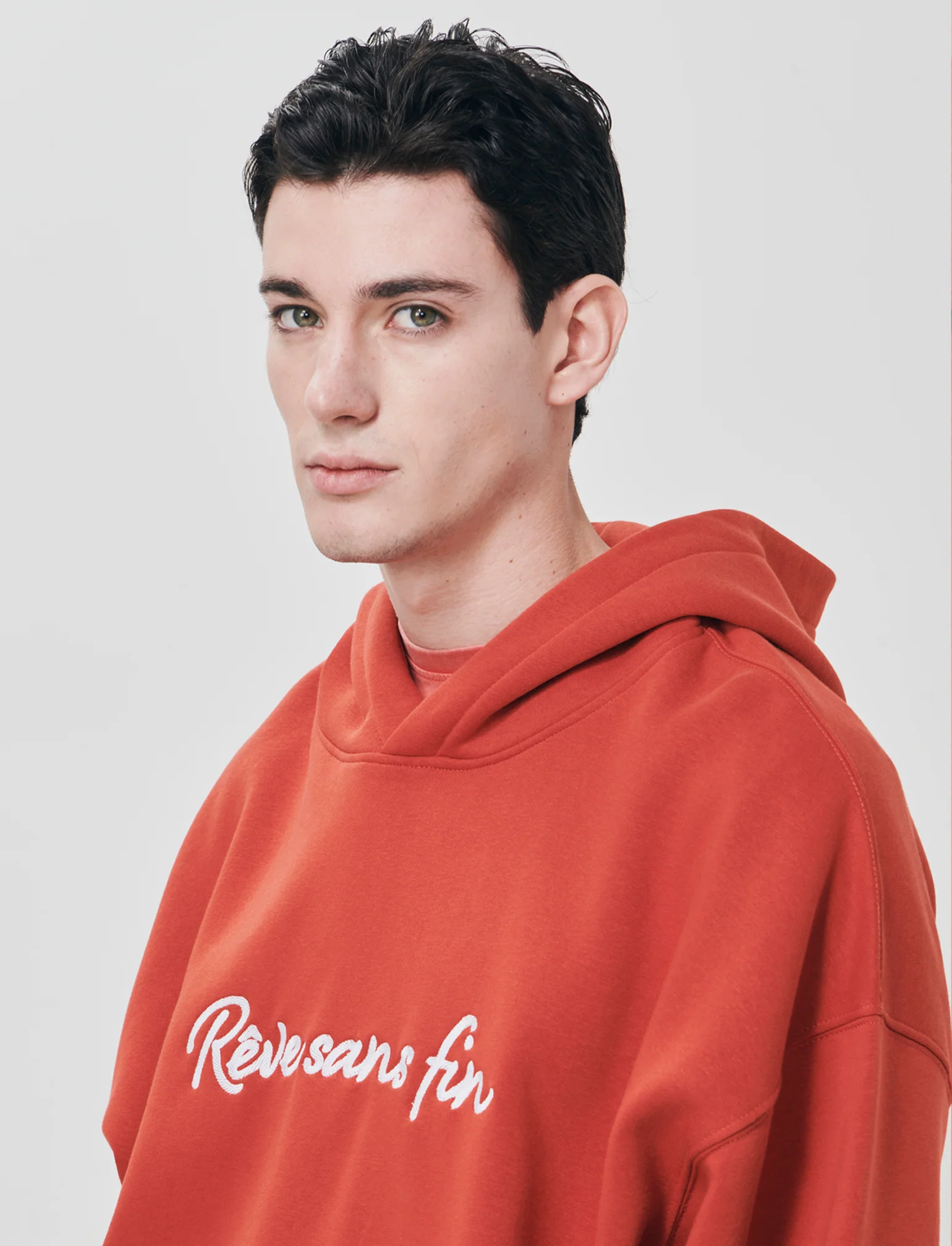Felpa boxy con cappuccio e ricamo - Rosso