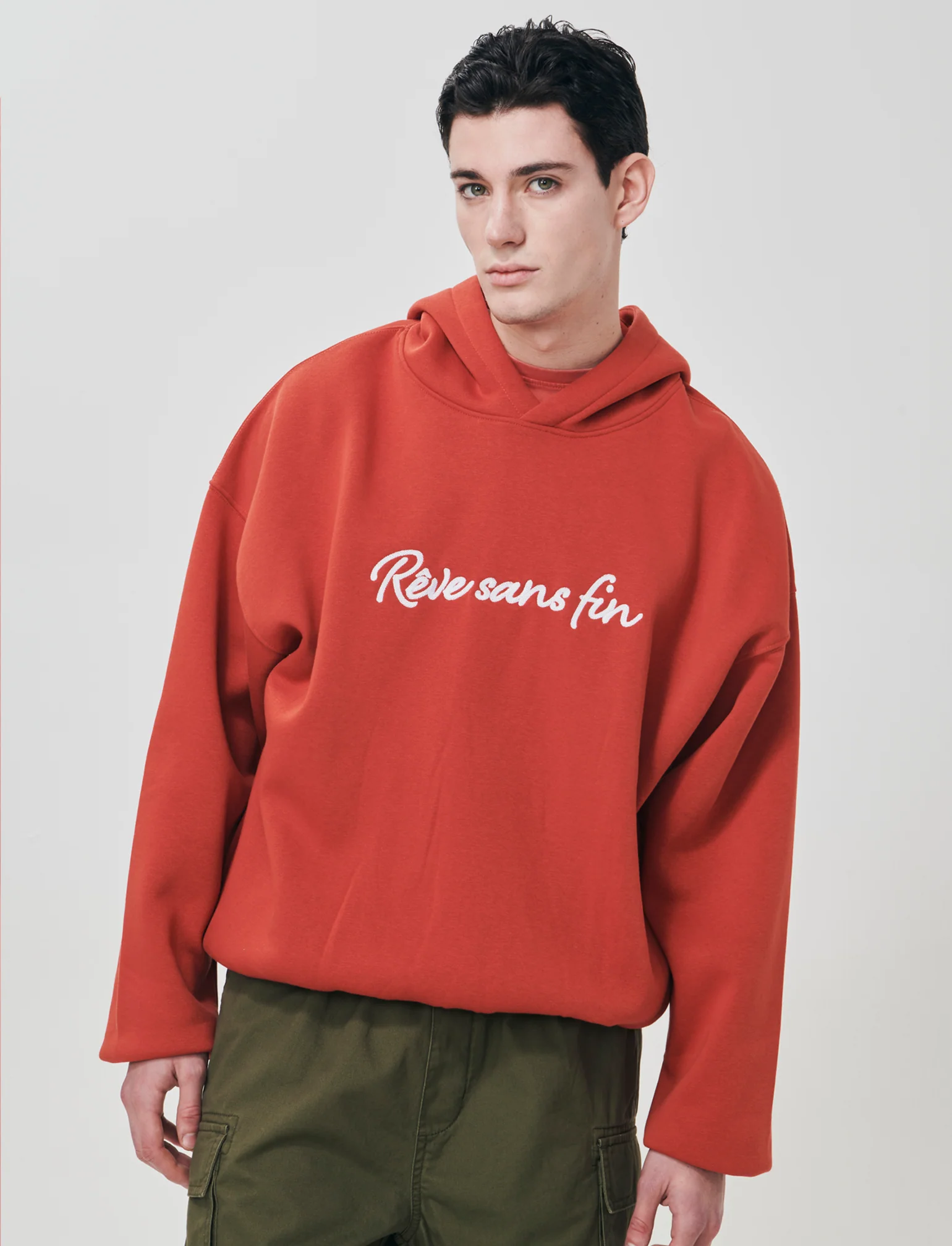Felpa boxy con cappuccio e ricamo - Rosso - Image 2