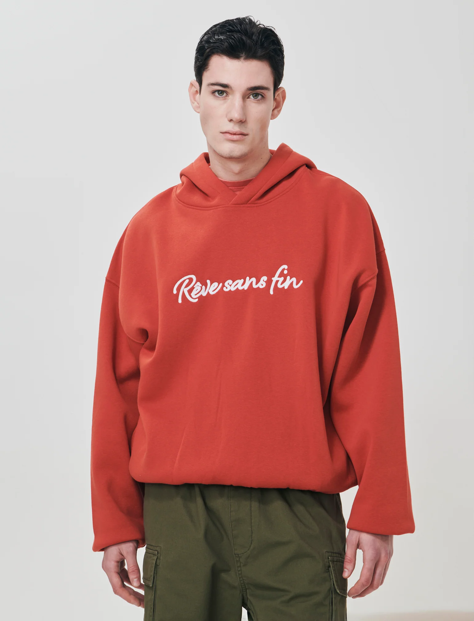 Felpa boxy con cappuccio e ricamo - Rosso - Image 4