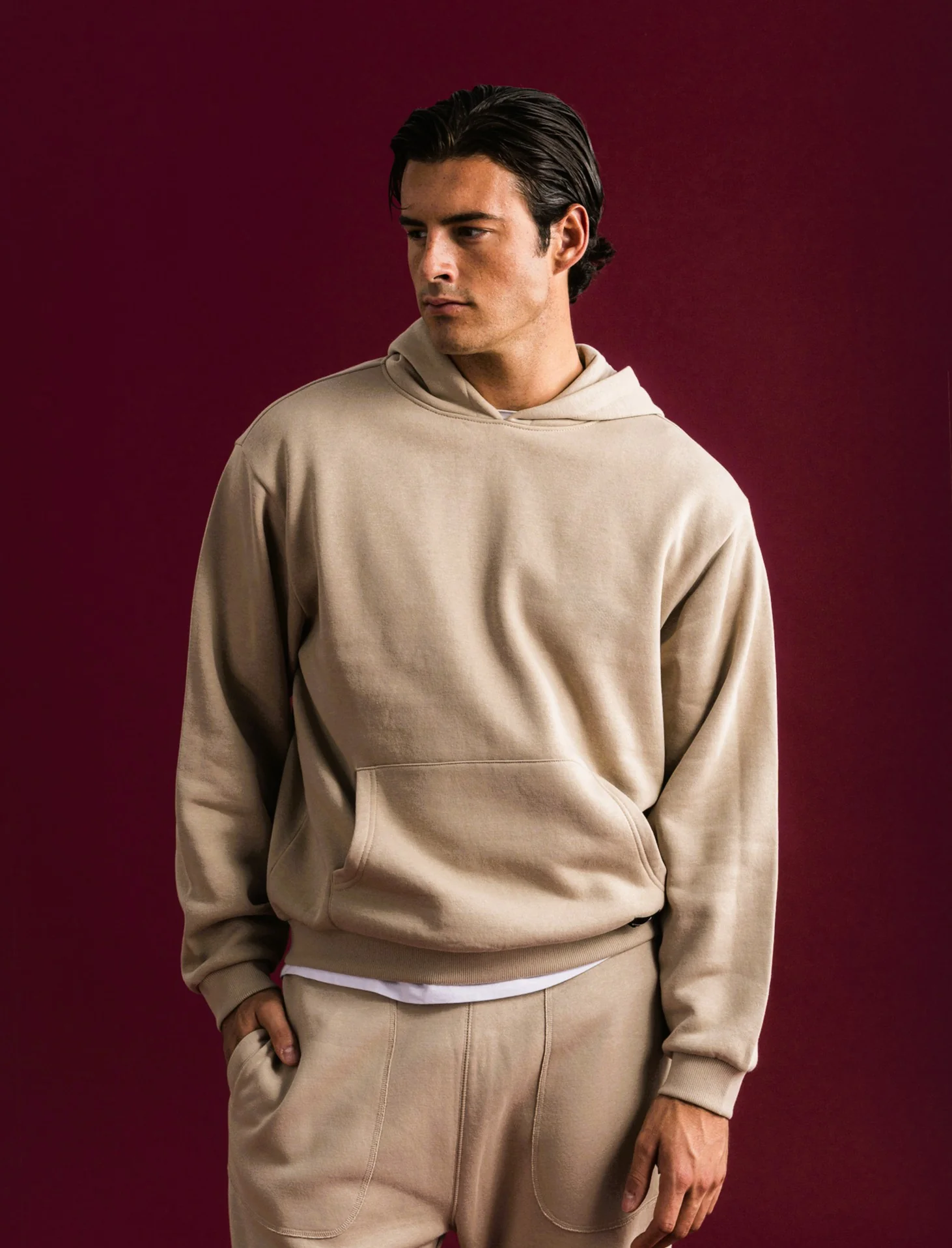 FELPA BOXY FIT CON CAPPUCCIO - Beige - Image 3