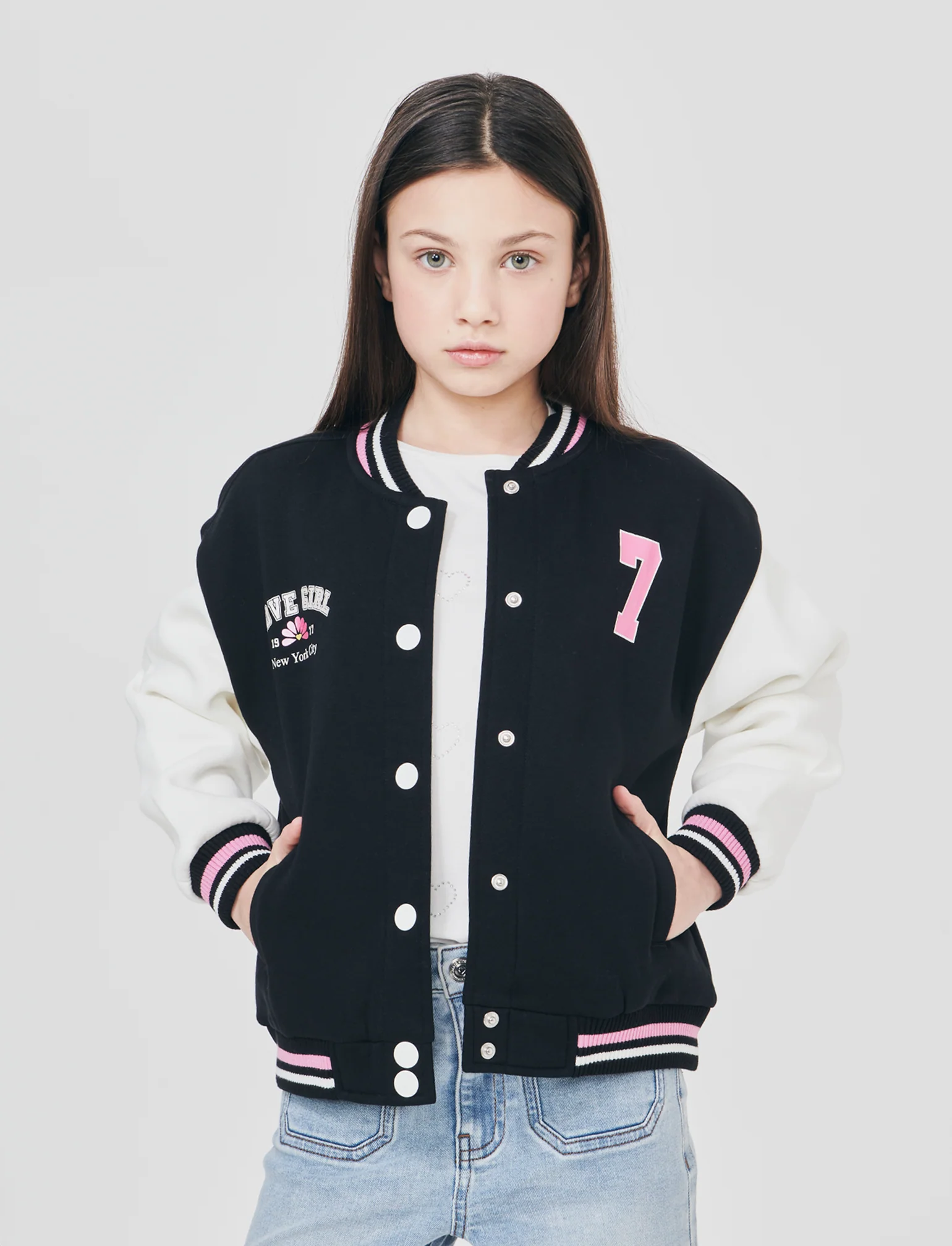 Felpa college per bambina alla moda - Nero - Image 3