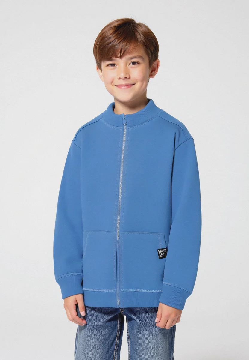 Felpa collo alto con zip. - Blu oceano