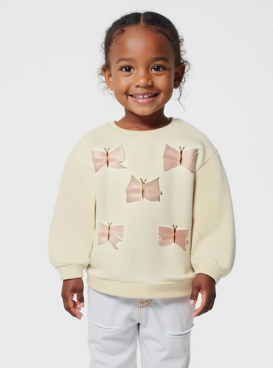 Felpa con applicazioni in tulle - Beige