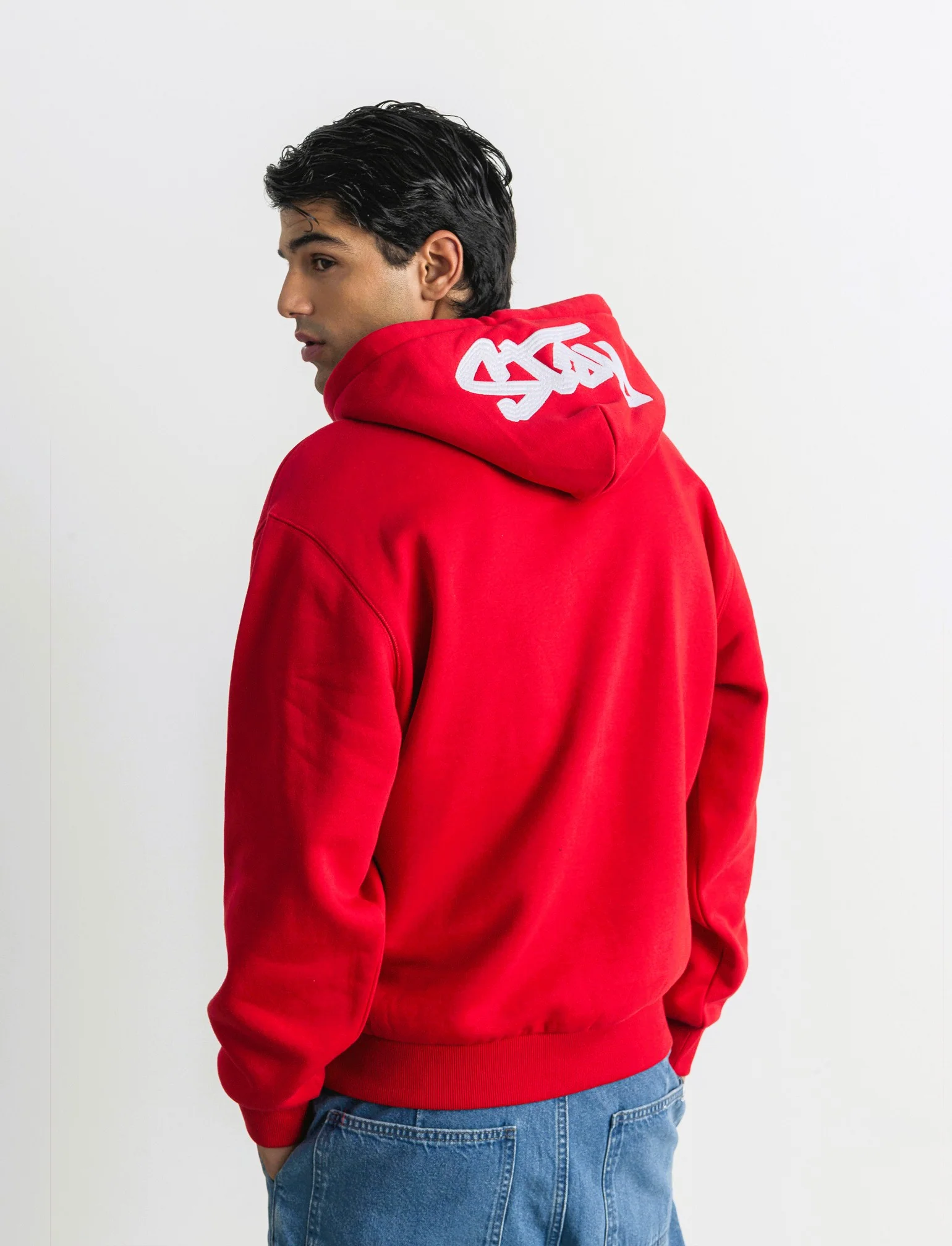 FELPA CON CAPPUCCIO E RICAMO - Rosso