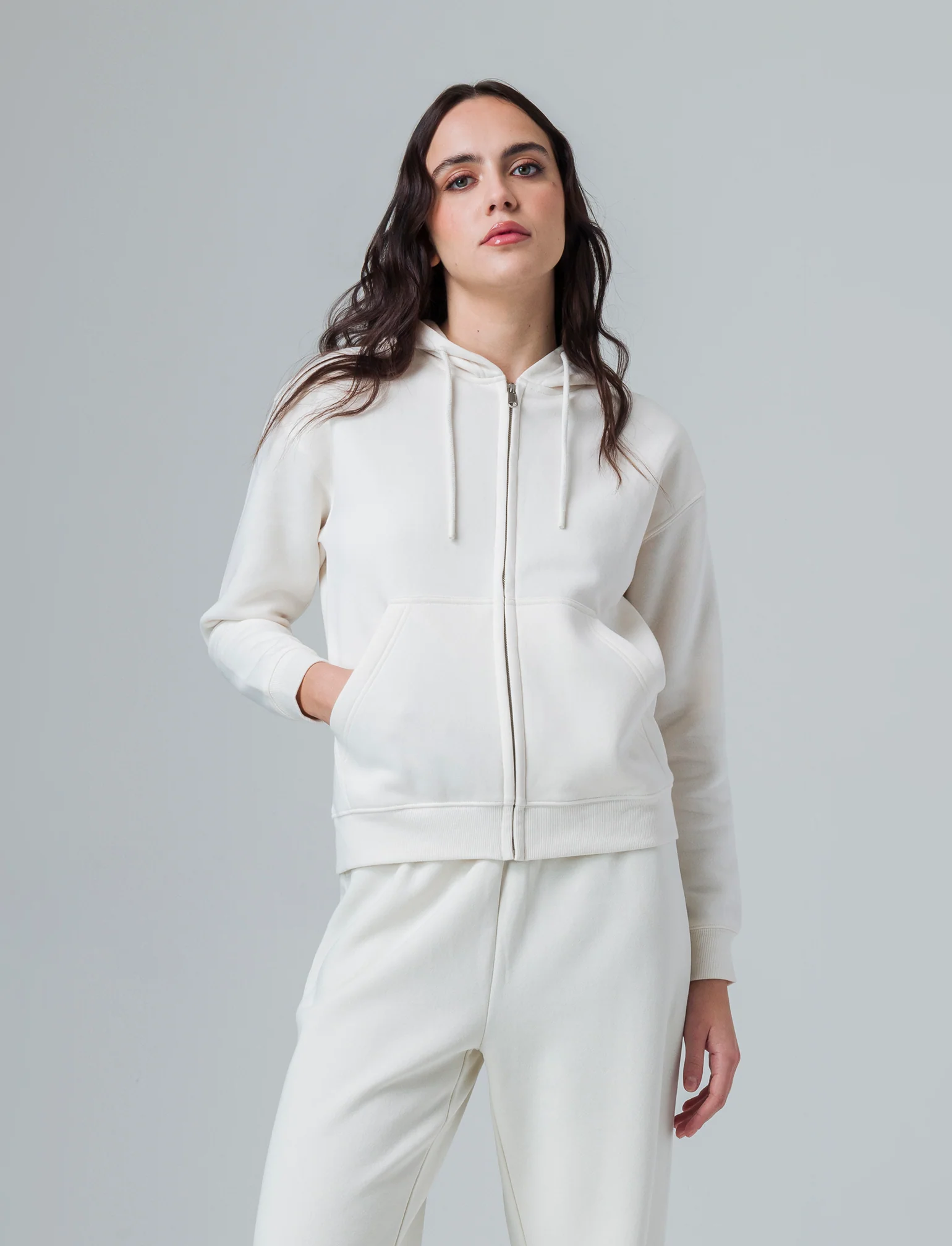 Felpa con cappuccio e zip da donna - Avorio
