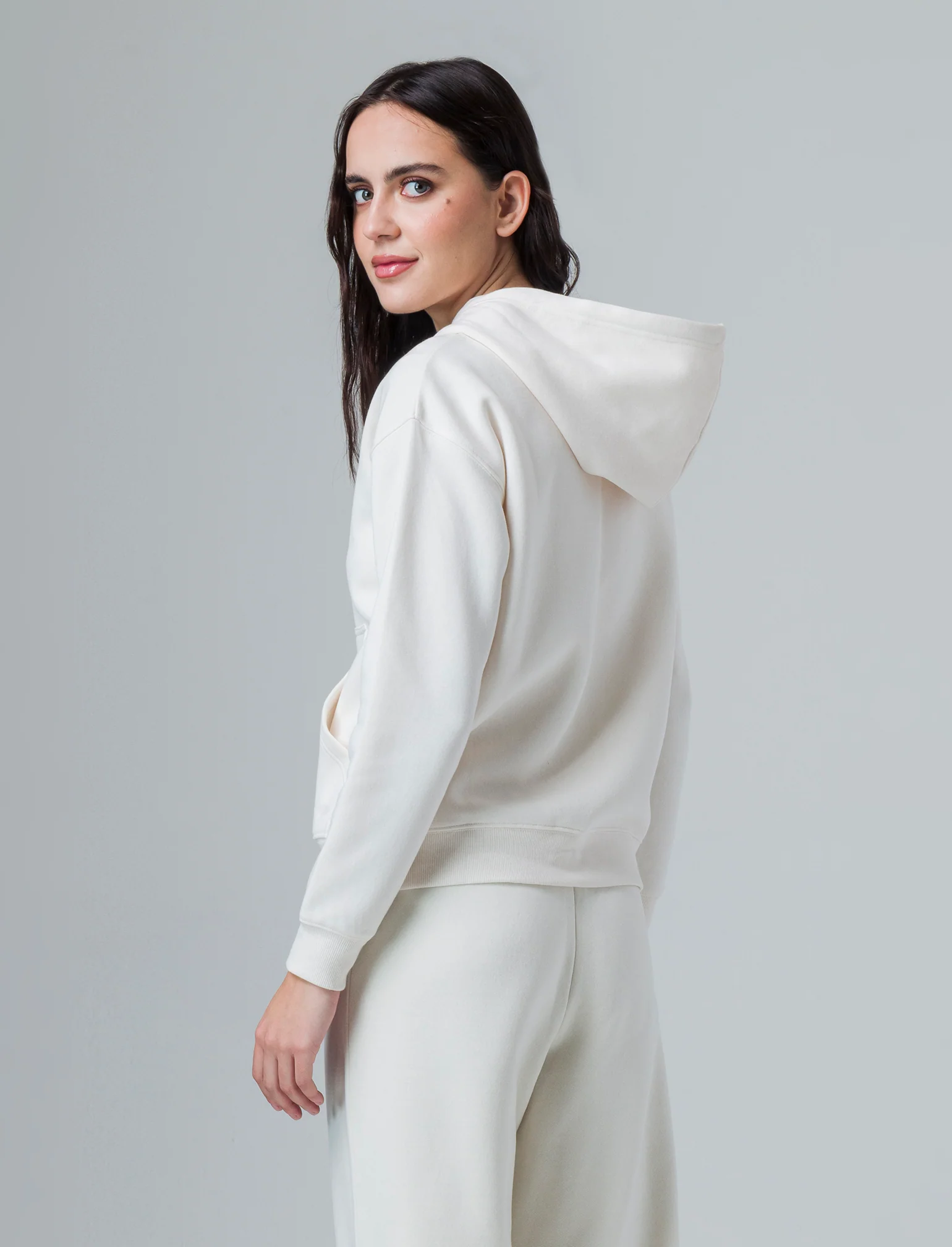 Felpa con cappuccio e zip da donna - Avorio - Image 2