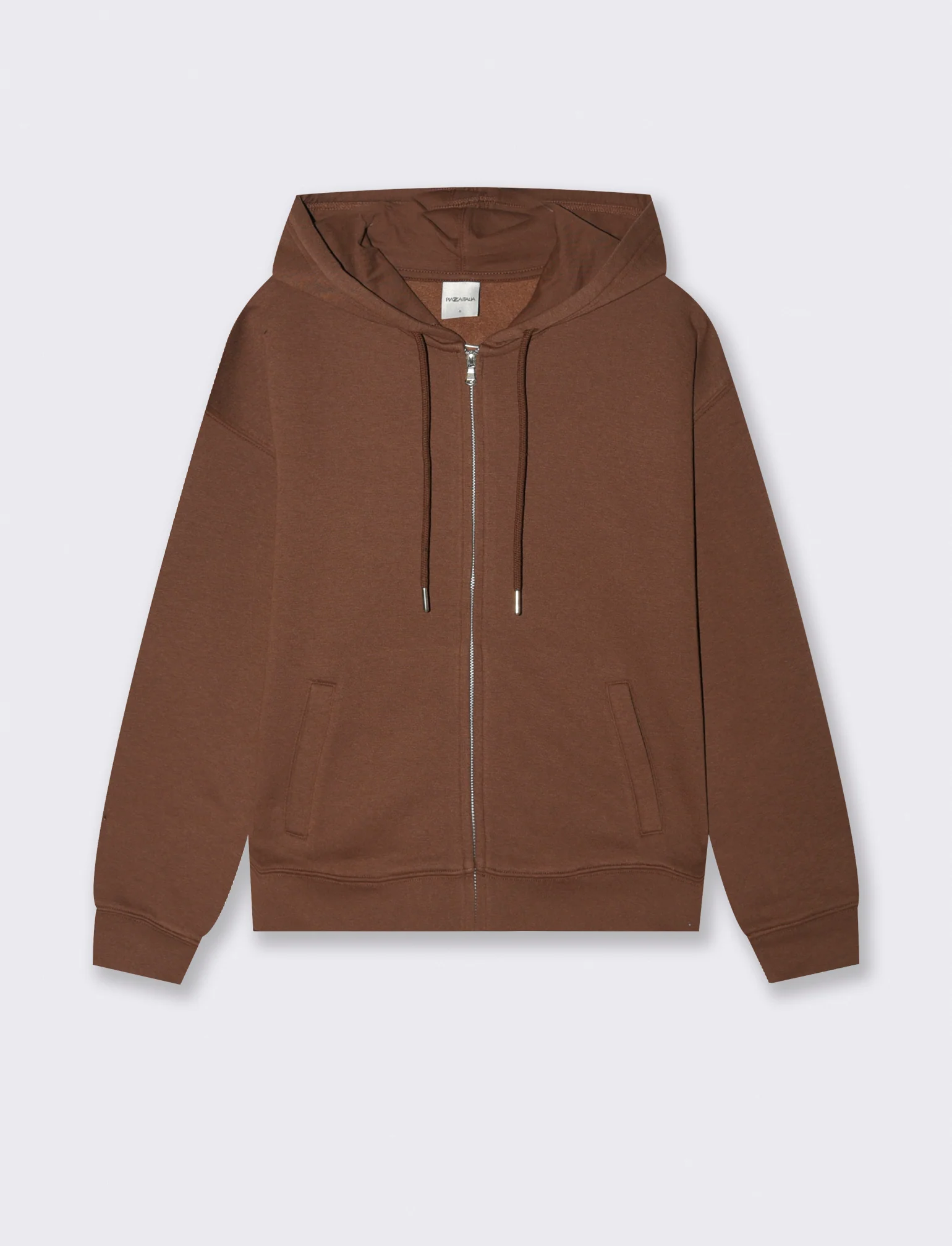 Felpa con cappuccio e zip lunga - Marrone cioccolato