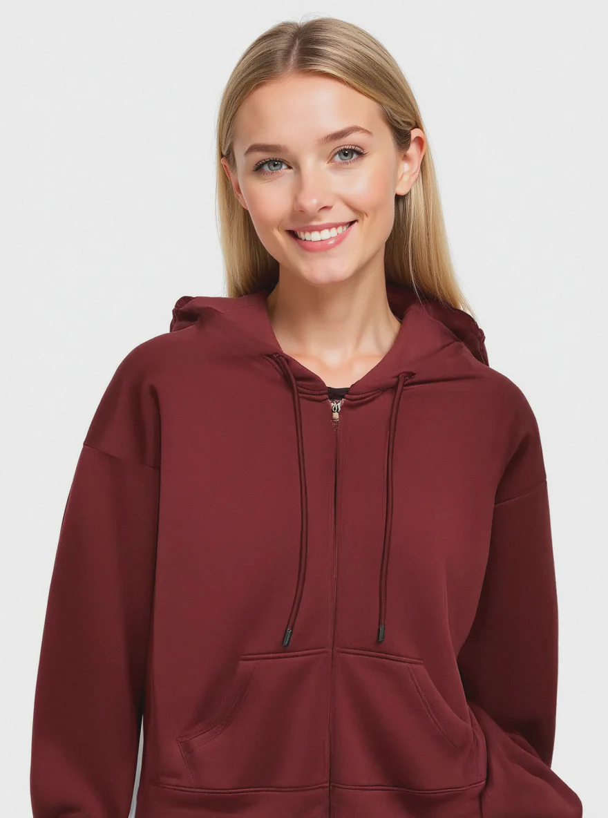 FELPA CON CAPPUCCIO E ZIP - Marrone bruciato
