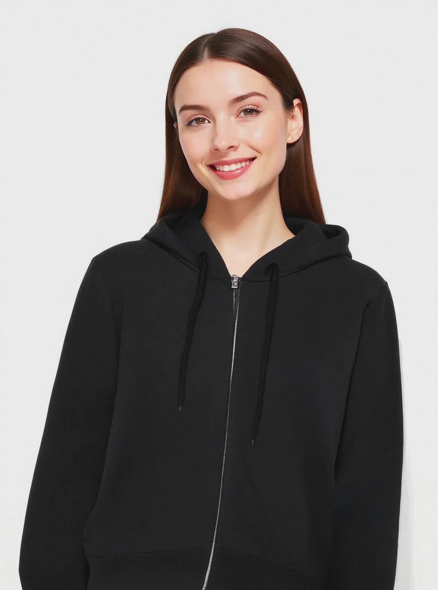FELPA CON CAPPUCCIO E ZIP - Nero