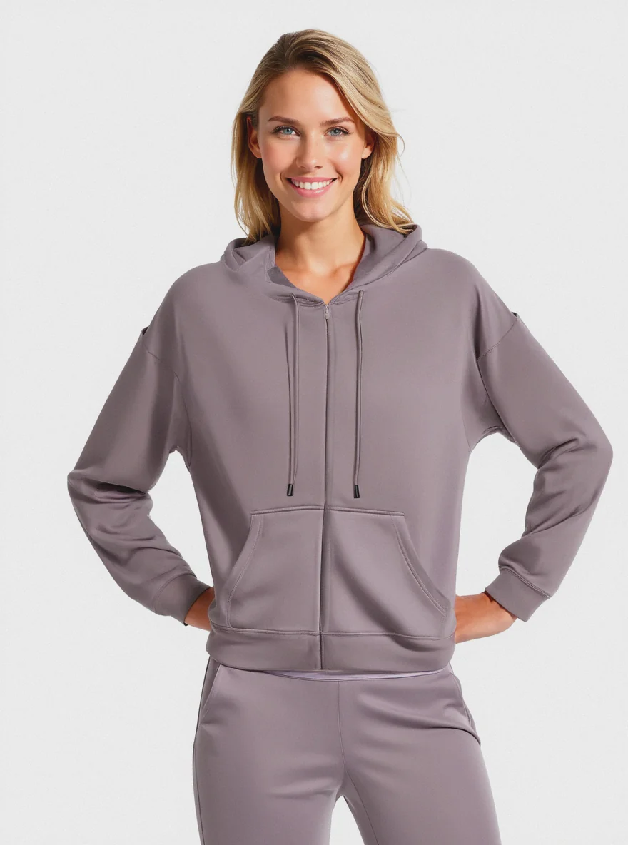 FELPA CON CAPPUCCIO E ZIP - Viola glicine