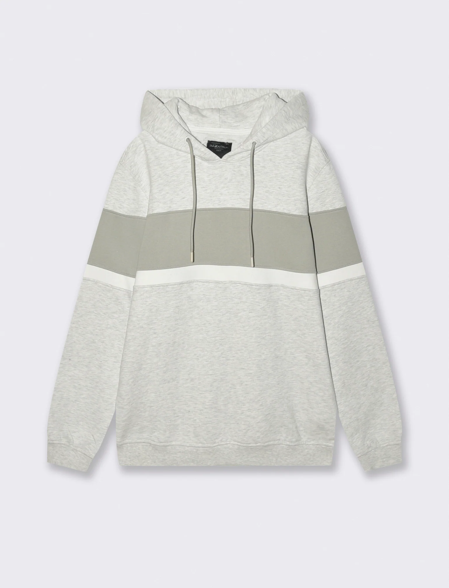 FELPA CON CAPPUCCIO FASCIA CONTRASTO - Grigio mel.