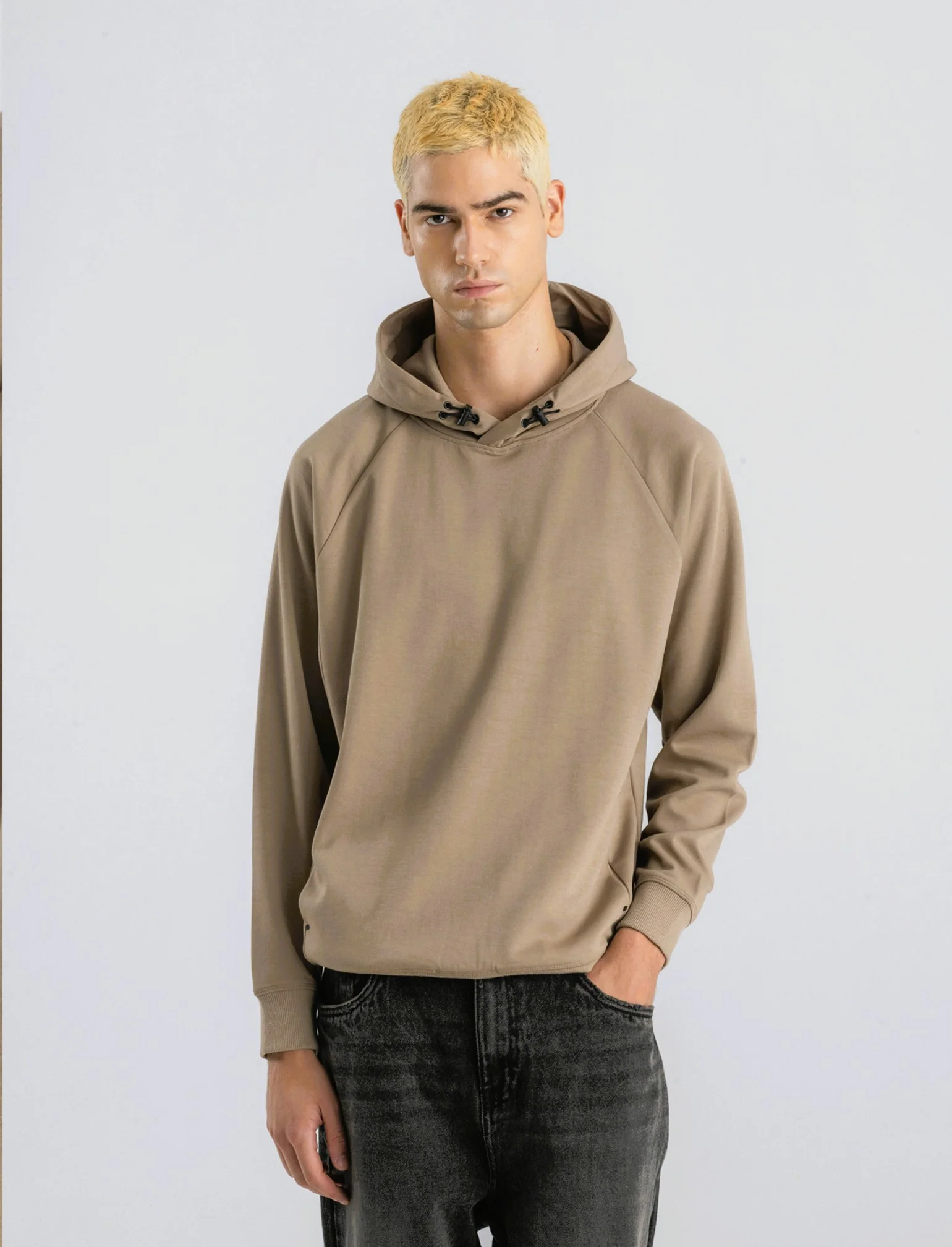 FELPA  CON CAPPUCCIO IN INTERLOCK CON CERNIERA - Grigio tortora - Image 3