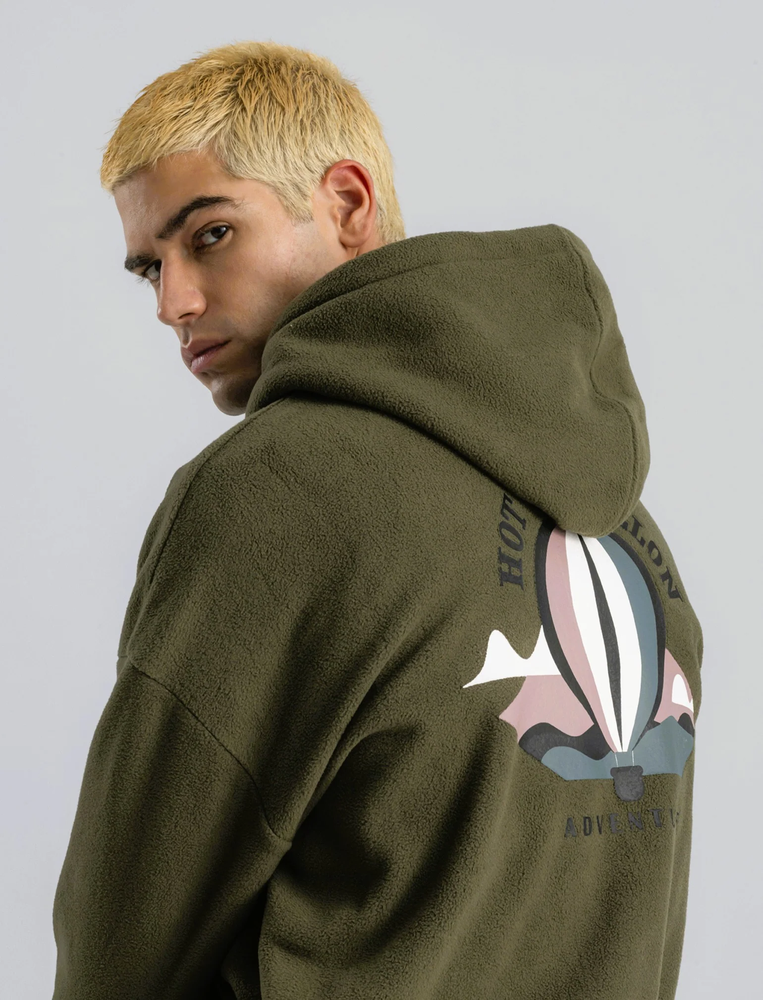 FELPA CON CAPPUCCIO IN PILE - Verde militare - Image 2
