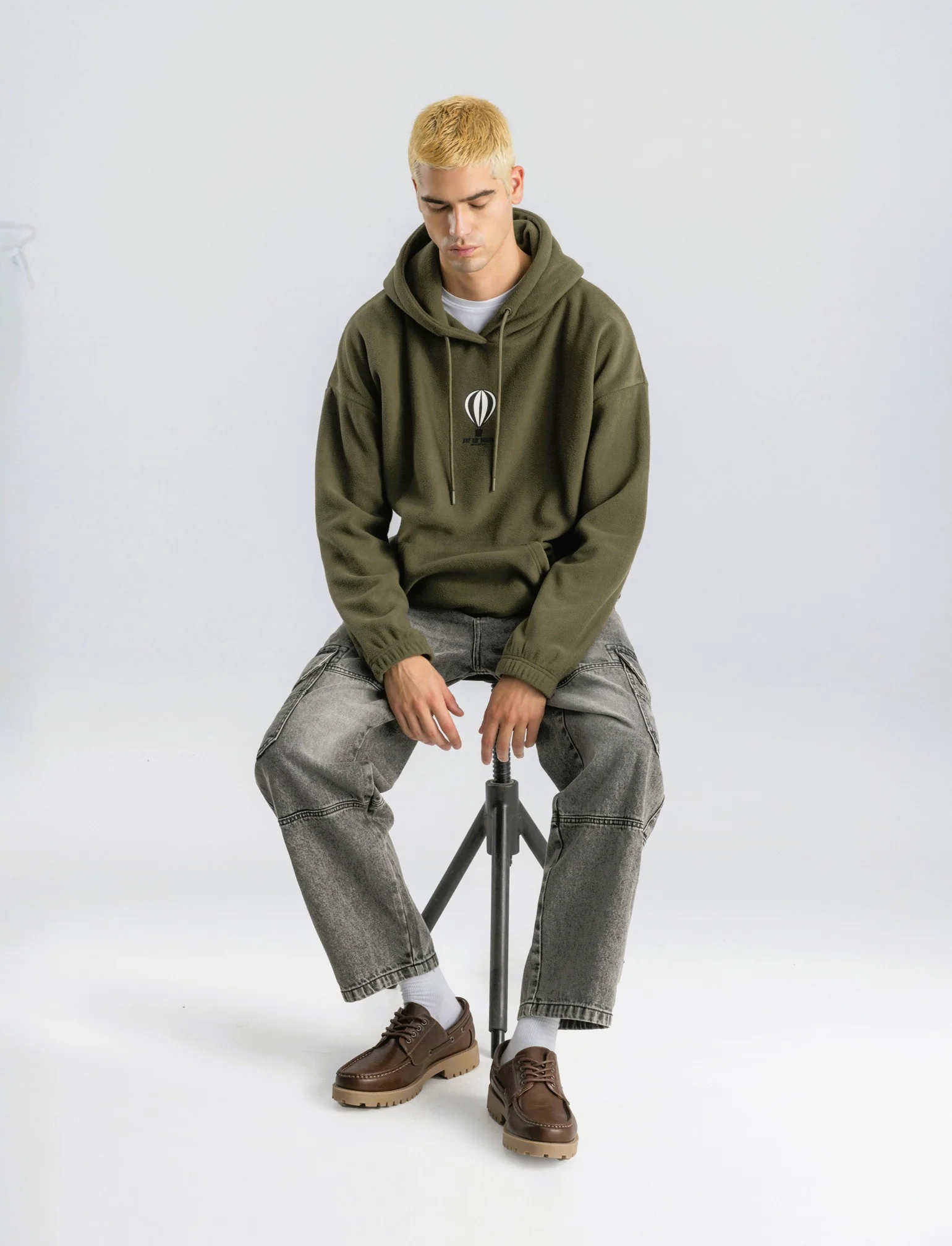 FELPA CON CAPPUCCIO IN PILE - Verde militare - Image 3
