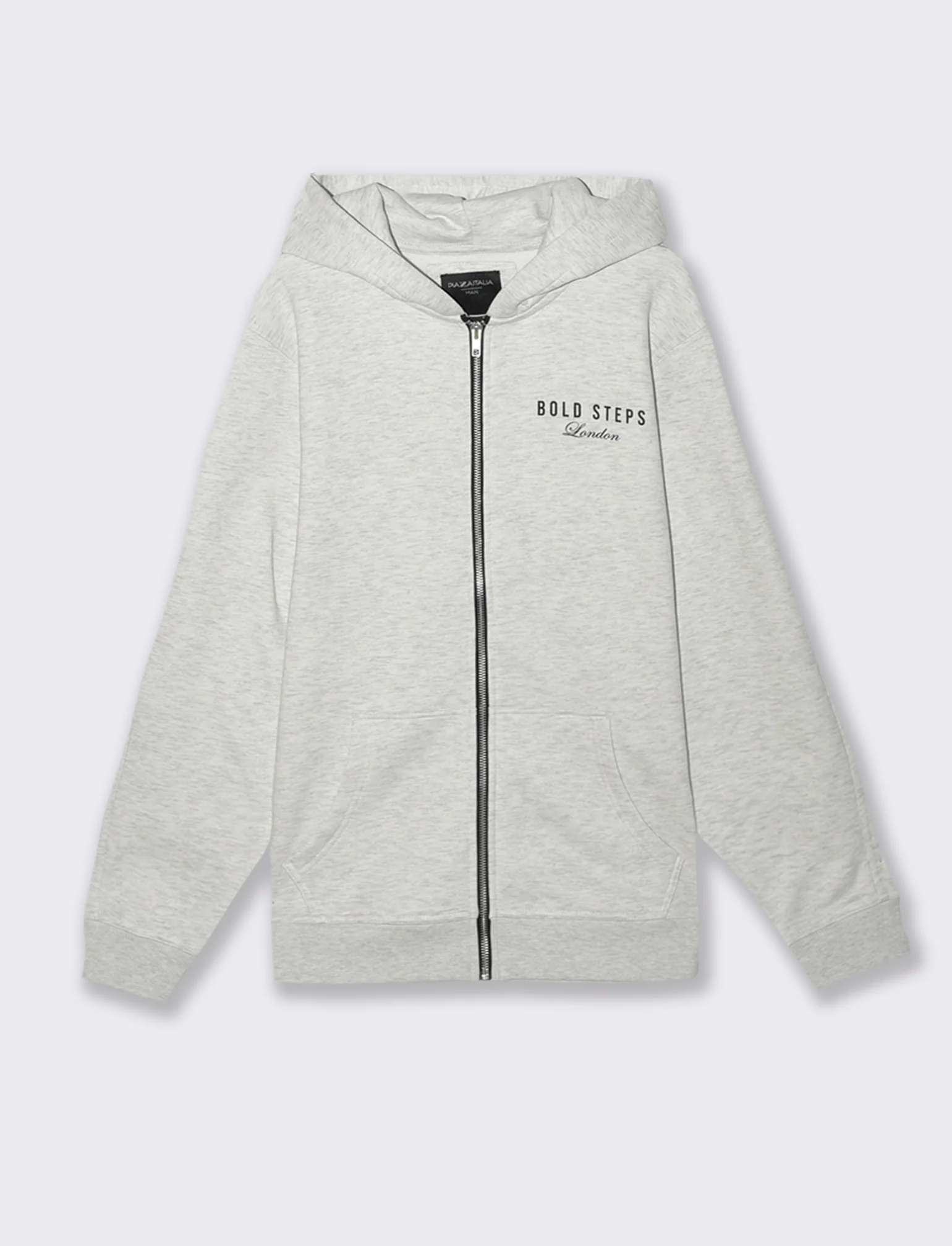 FELPA  CON CAPPUCCIO, STAMPA E CERNIERA - Grigio mel.