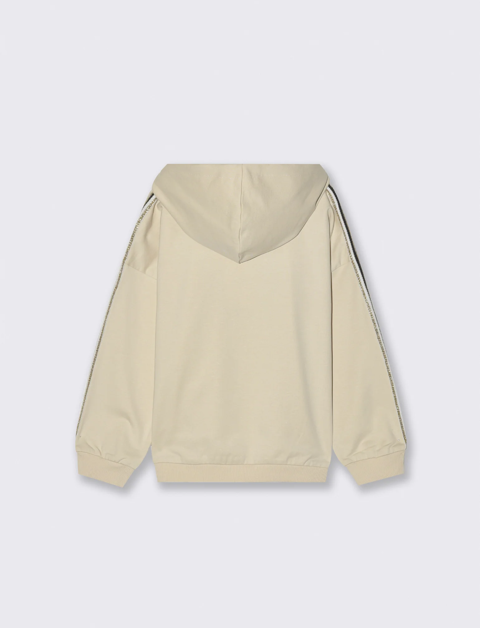 Felpa con nastro a righe brillantinato e stampa lucida - Beige - Image 4