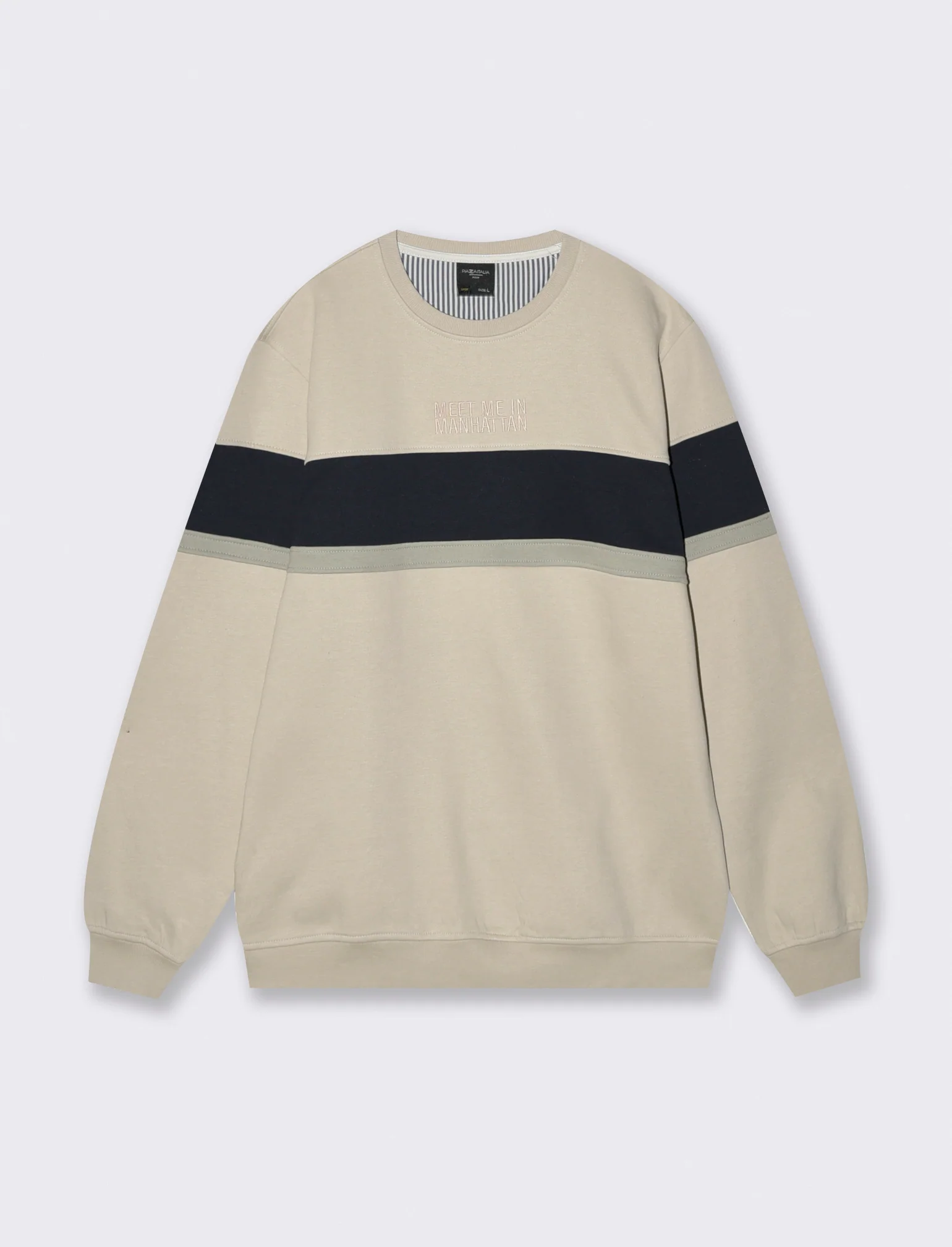 FELPA CON RICAMO E  FASCIA CONTRASTO - Grigio ghiaccio