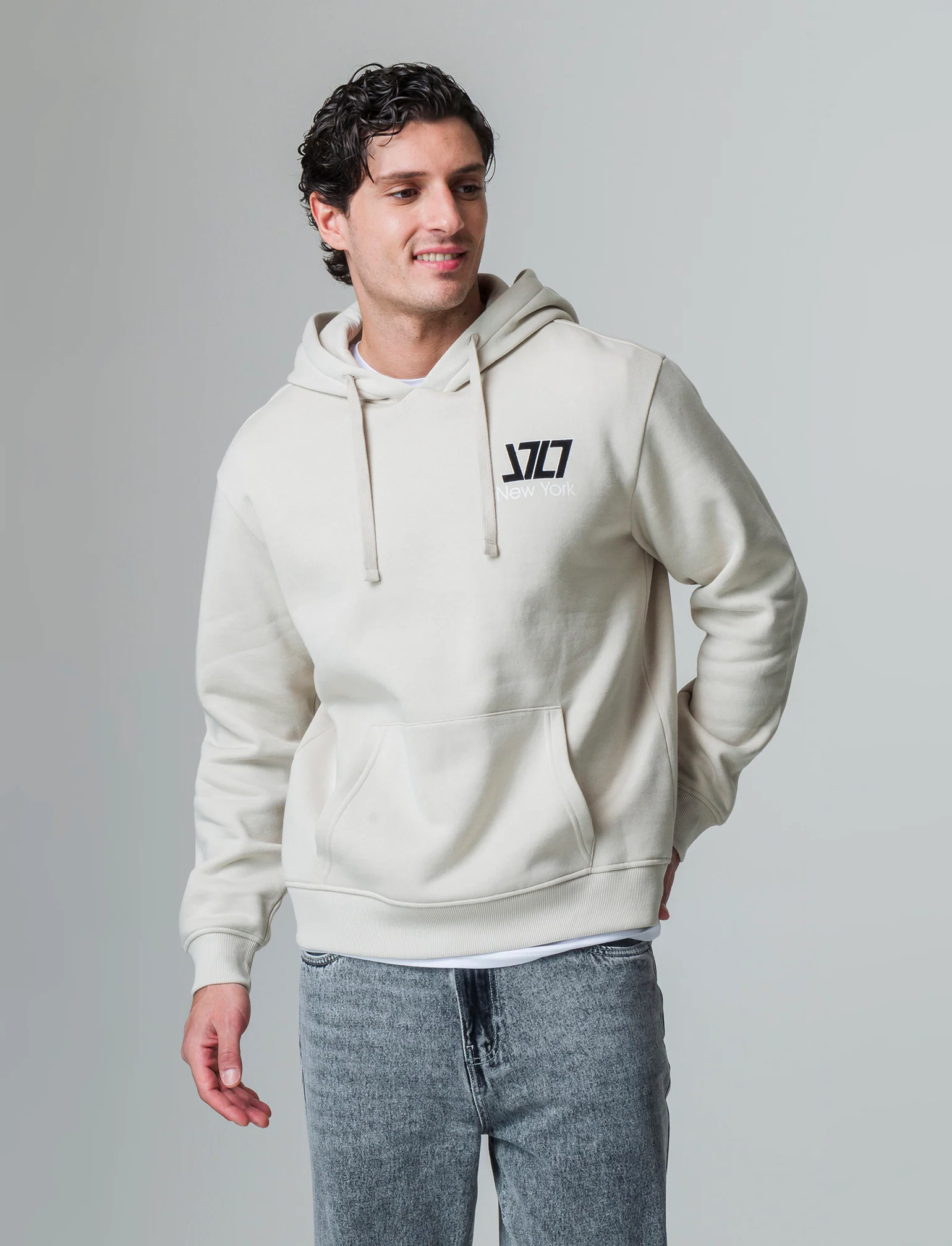 Felpa con stampe e cappuccio da uomo - Grigio ghiaccio - Image 3