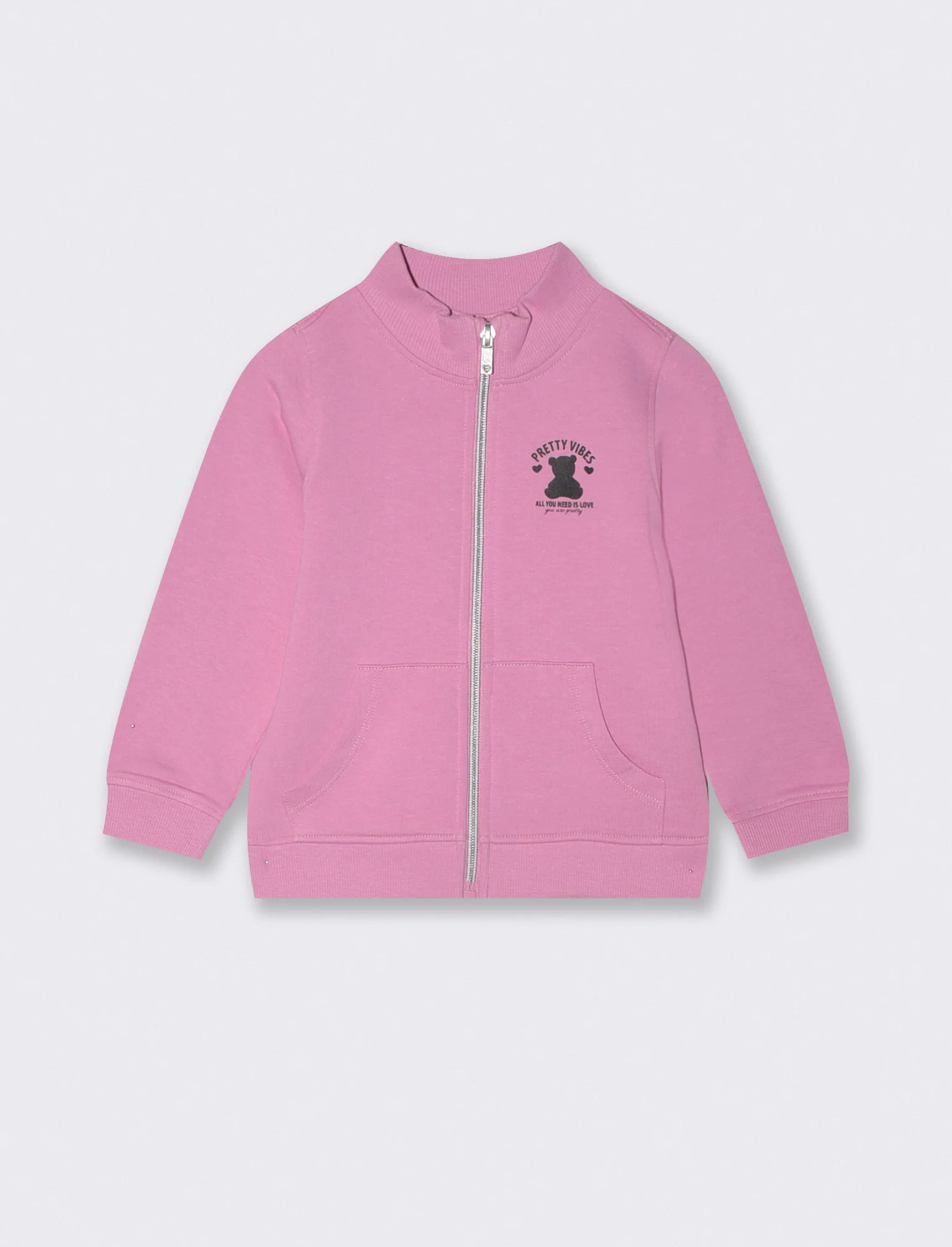 Felpa con zip e collo alto in cotone - Rosa candy