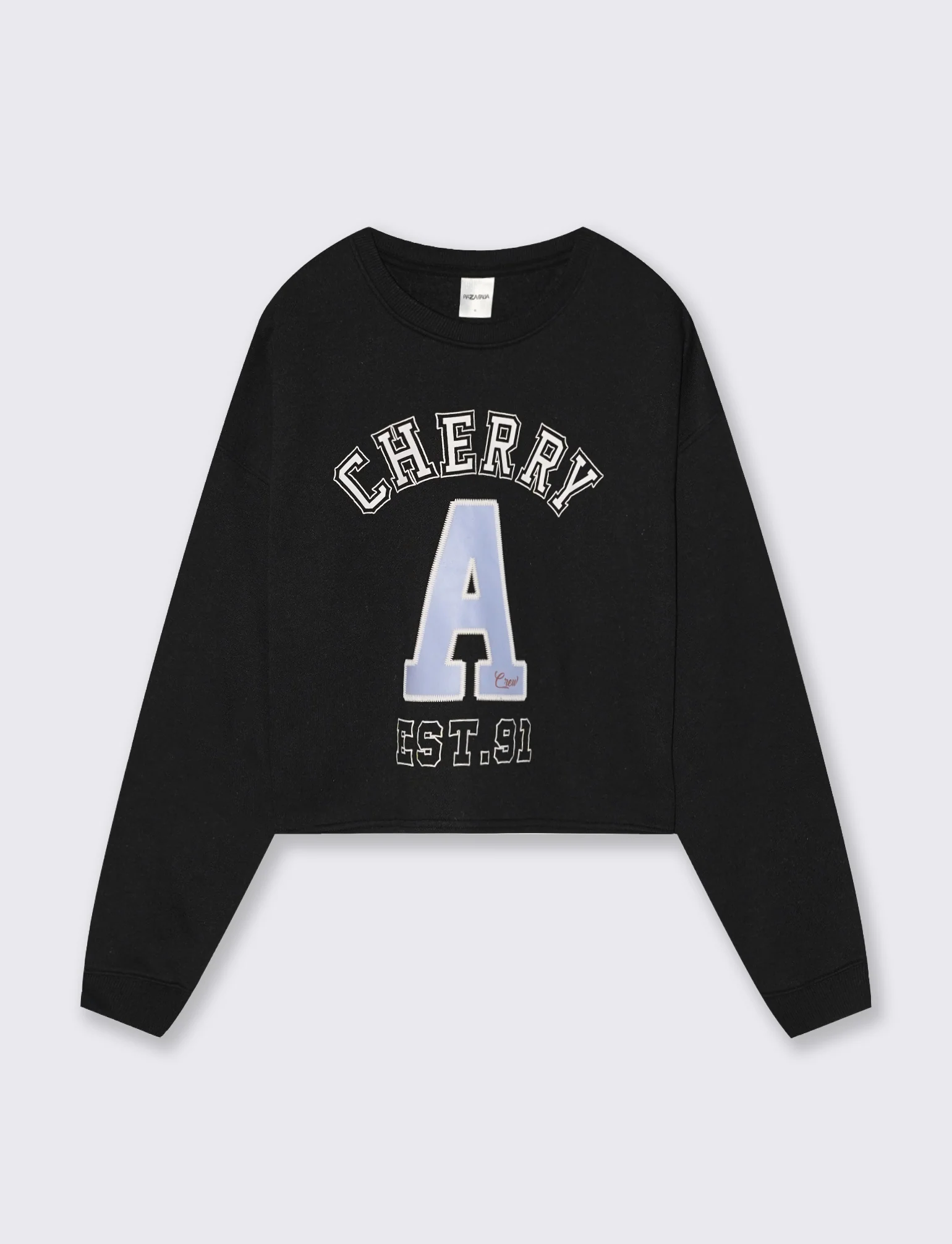 FELPA CROP MANICA LUNGA CON STAMPA - Nero