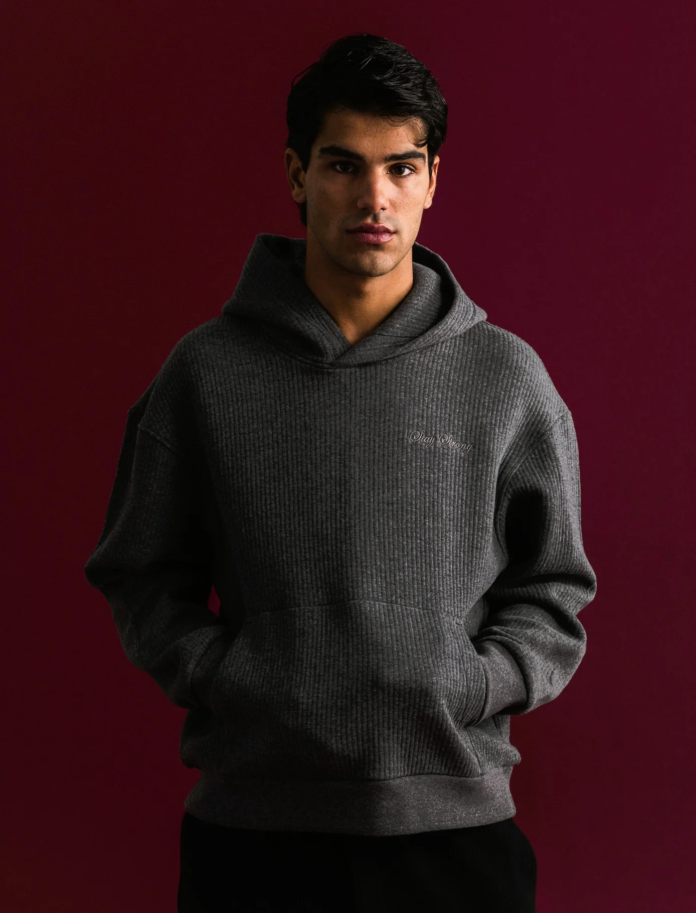 FELPA EFFETTO COSTE BOXY FIT - Grigio mel. - Image 3