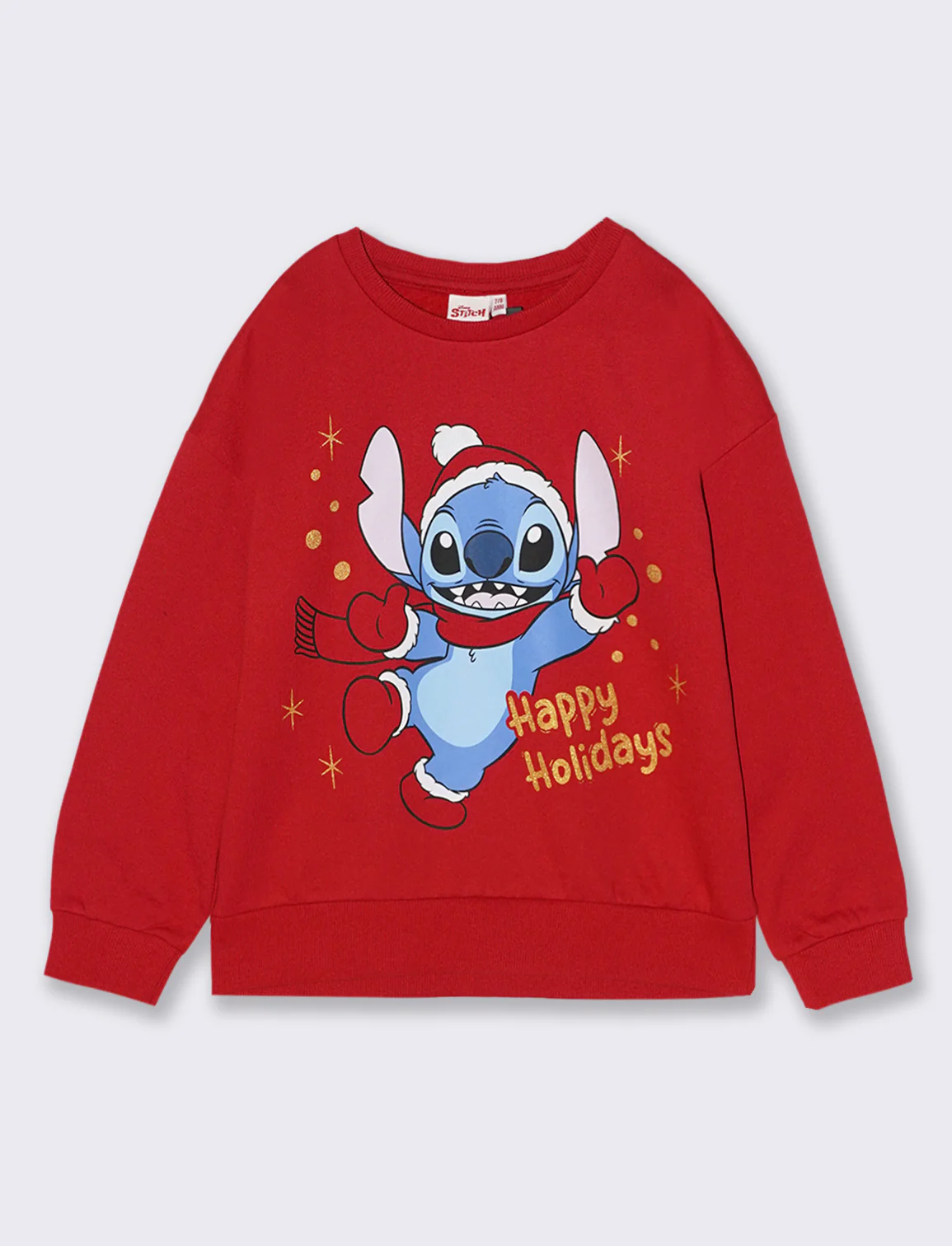 Felpa girocollo a manica lunga con stampa natalizia Stitch - Rosso