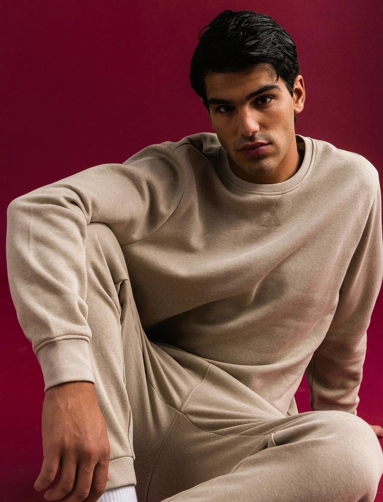 FELPA GIROCOLLO BASIC MELANGE - Beige - Image 3