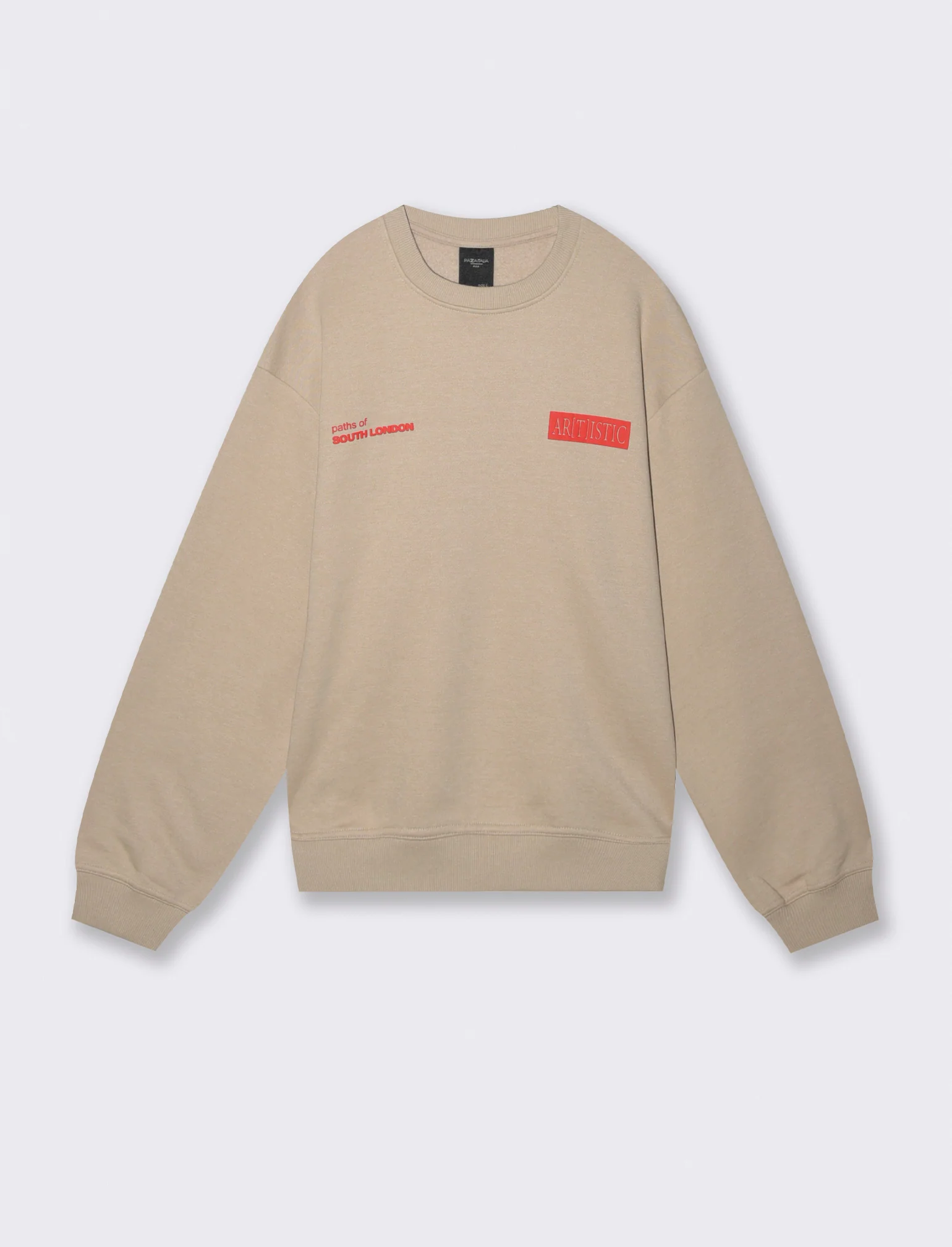 FELPA GIROCOLLO BOXY FIT CON STAMPA - Beige
