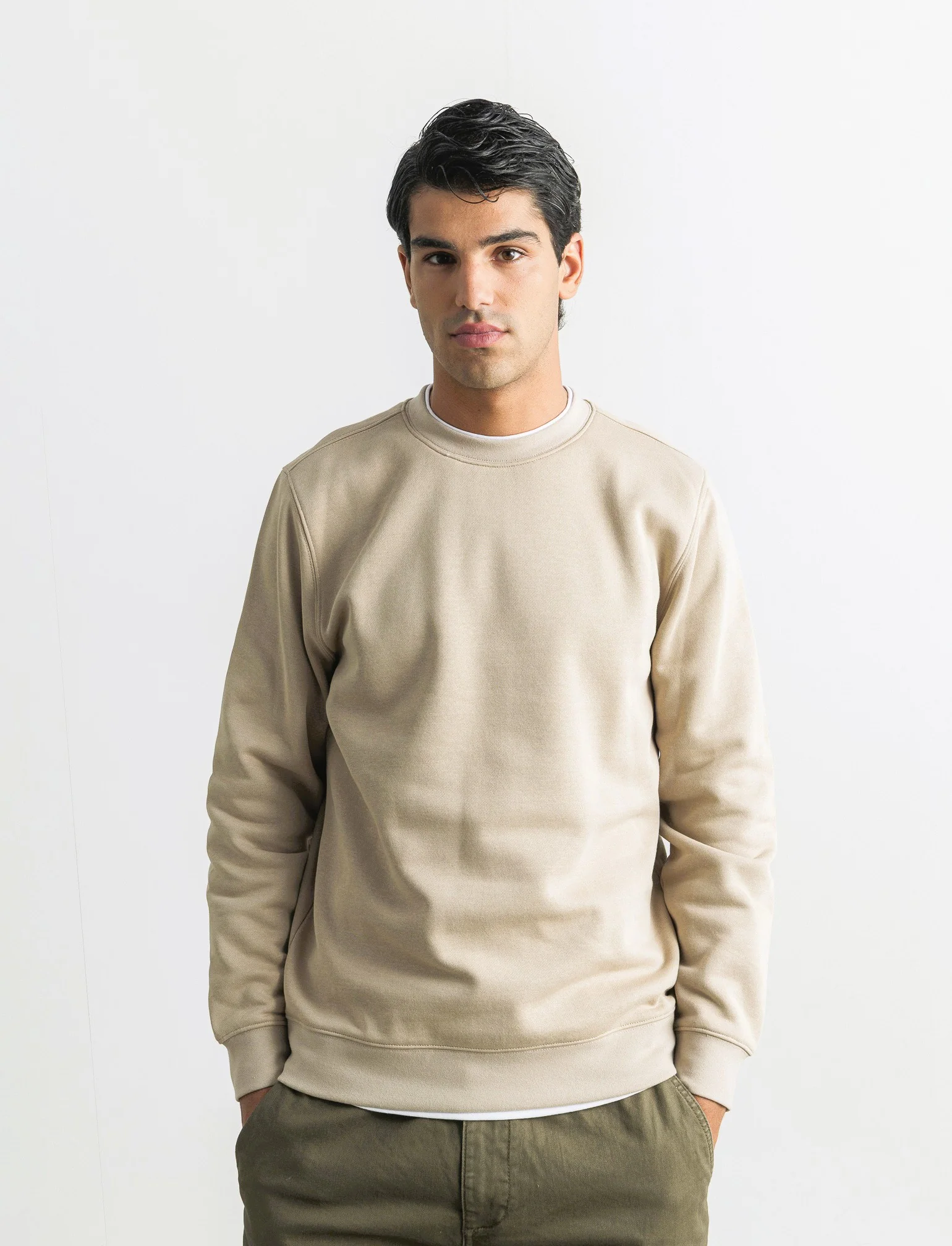 FELPA GIROCOLLO CON CONTRASTI - Beige - Image 3