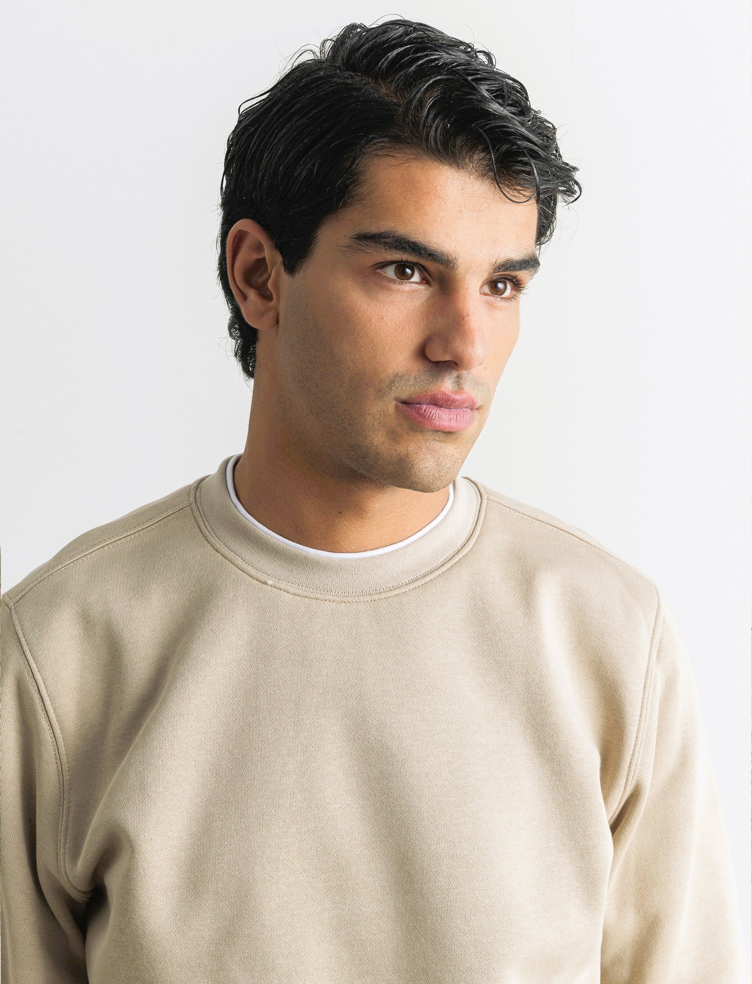 FELPA GIROCOLLO CON CONTRASTI - Beige - Image 4