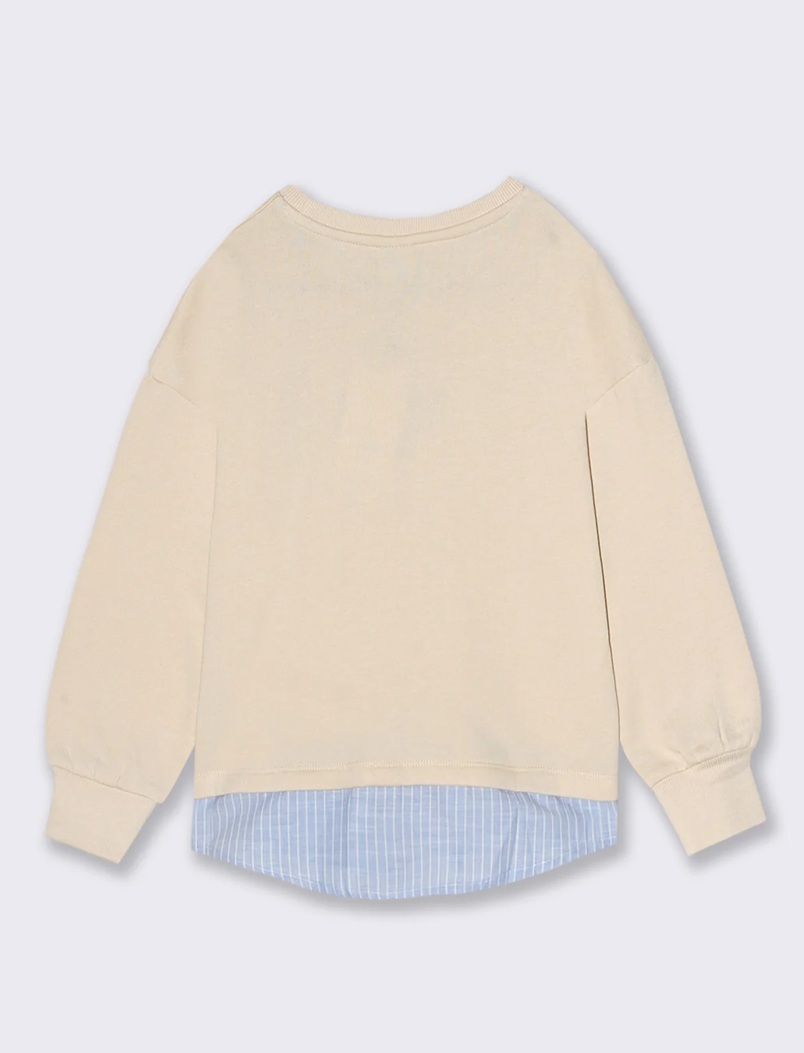 Felpa girocollo con finta camicia al fondo arricchita da stampa e ricamo sul davanti - Beige - Image 2