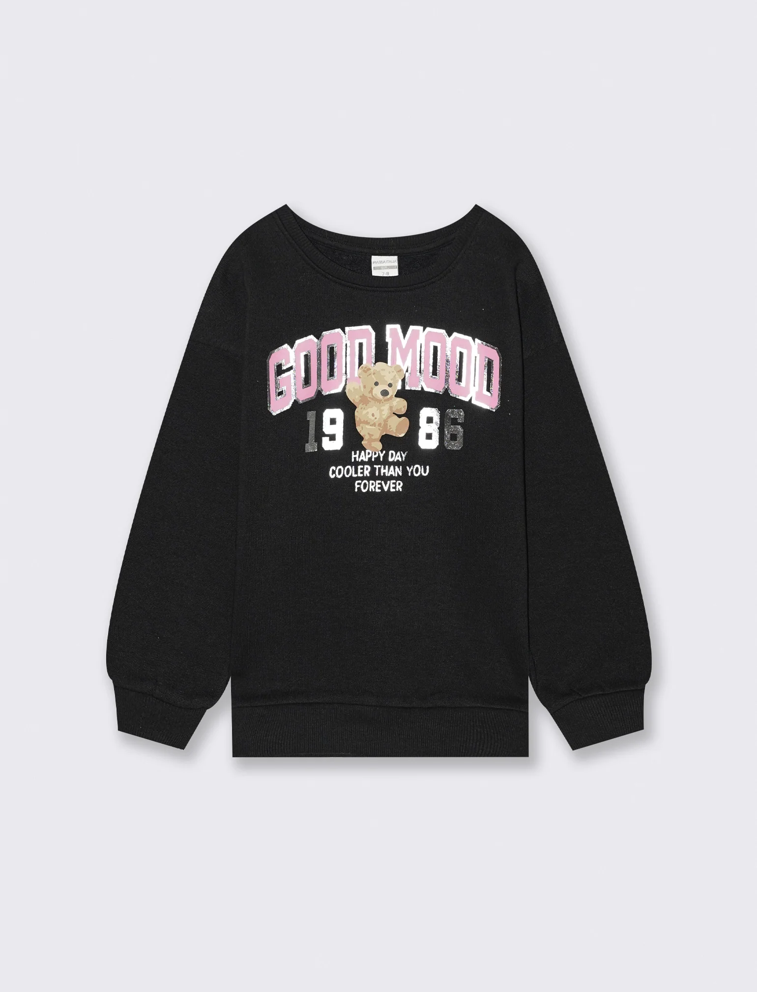 Felpa girocollo in cotone. - Nero