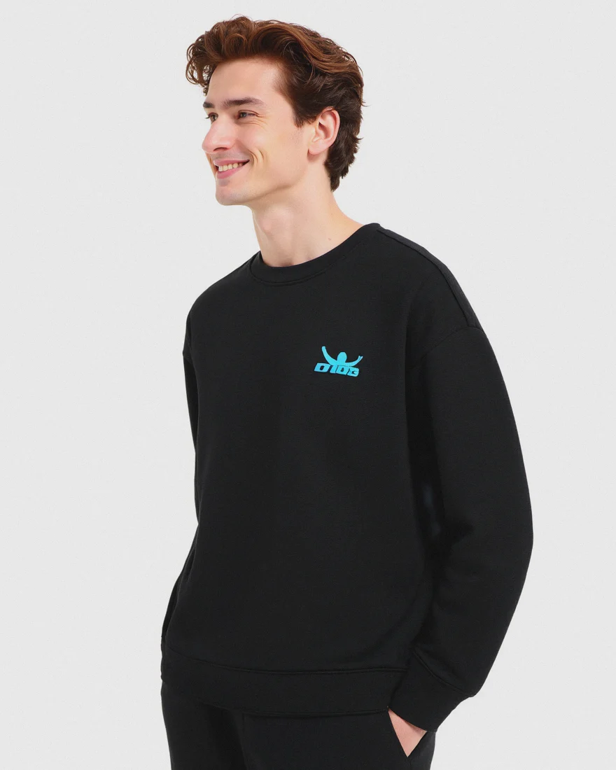 Felpa girocollo in misto cotone garzato relaxed fit. - Nero - Image 3