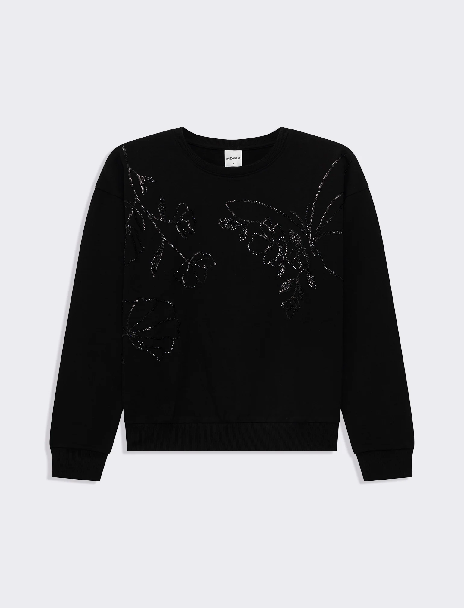 Felpa girocollo manica lunga con applicazioni da donna - Nero - Image 4