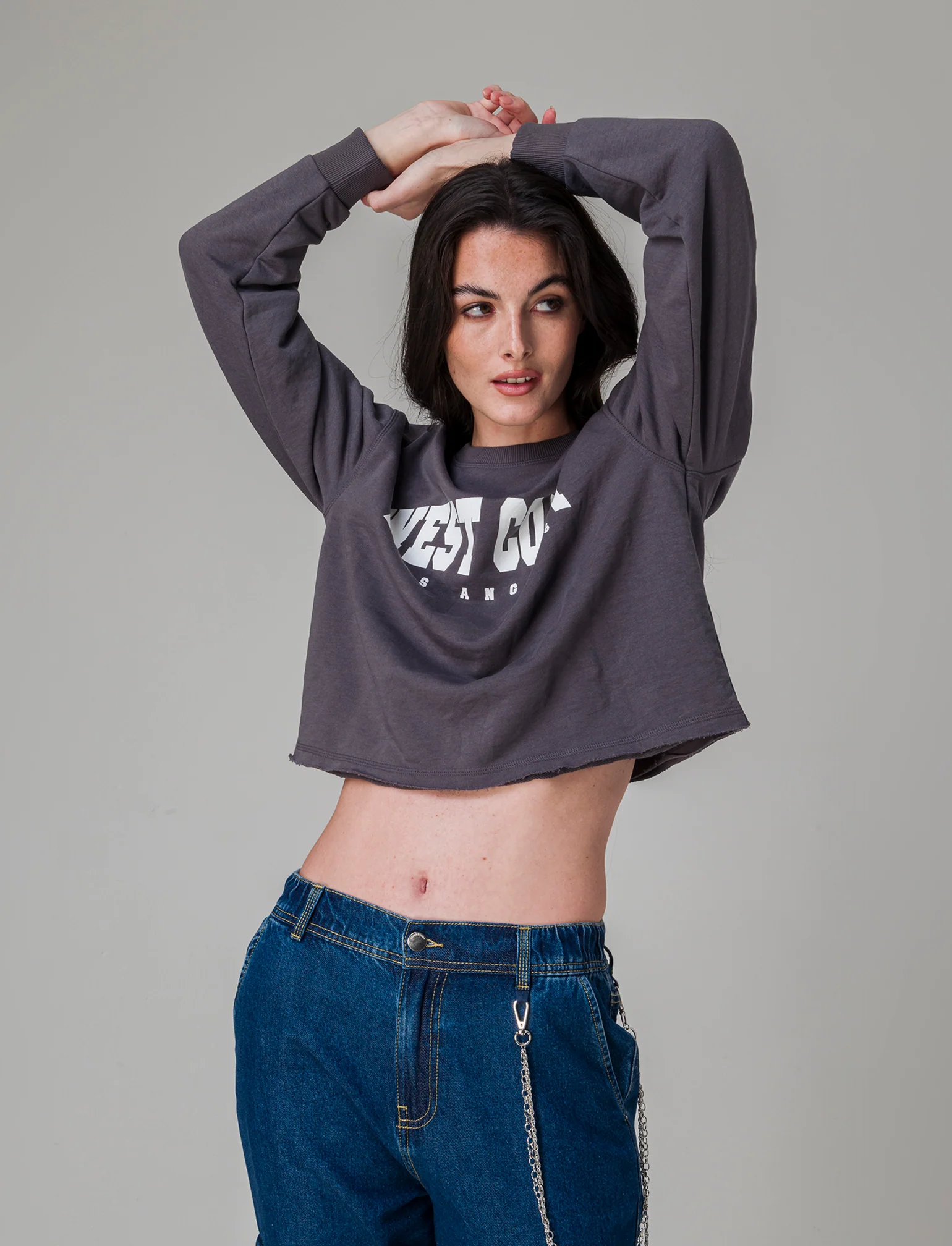 Felpa girocollo manica lunga da donna - Grigio piombo
