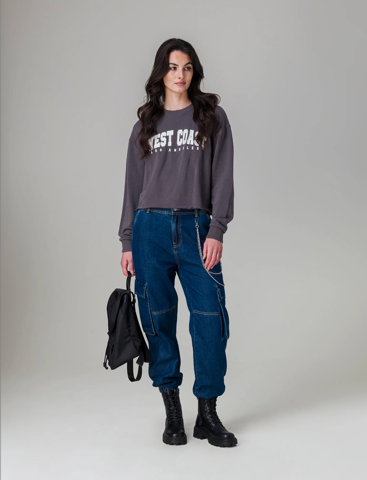 Felpa girocollo manica lunga da donna - Grigio piombo - Image 3