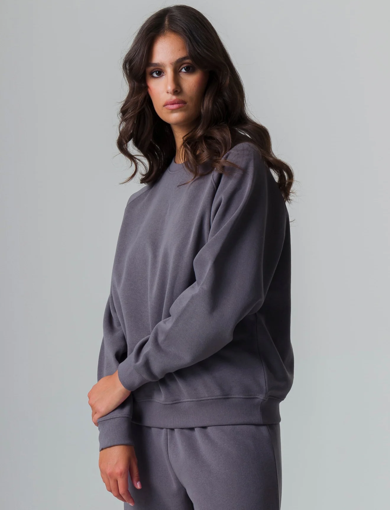 Felpa girocollo manica lunga da donna - Grigio piombo - Image 3