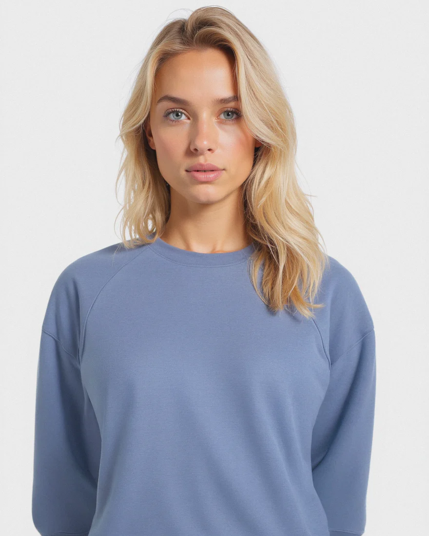 Felpa Girocollo Manica Lunga Regular - Denim