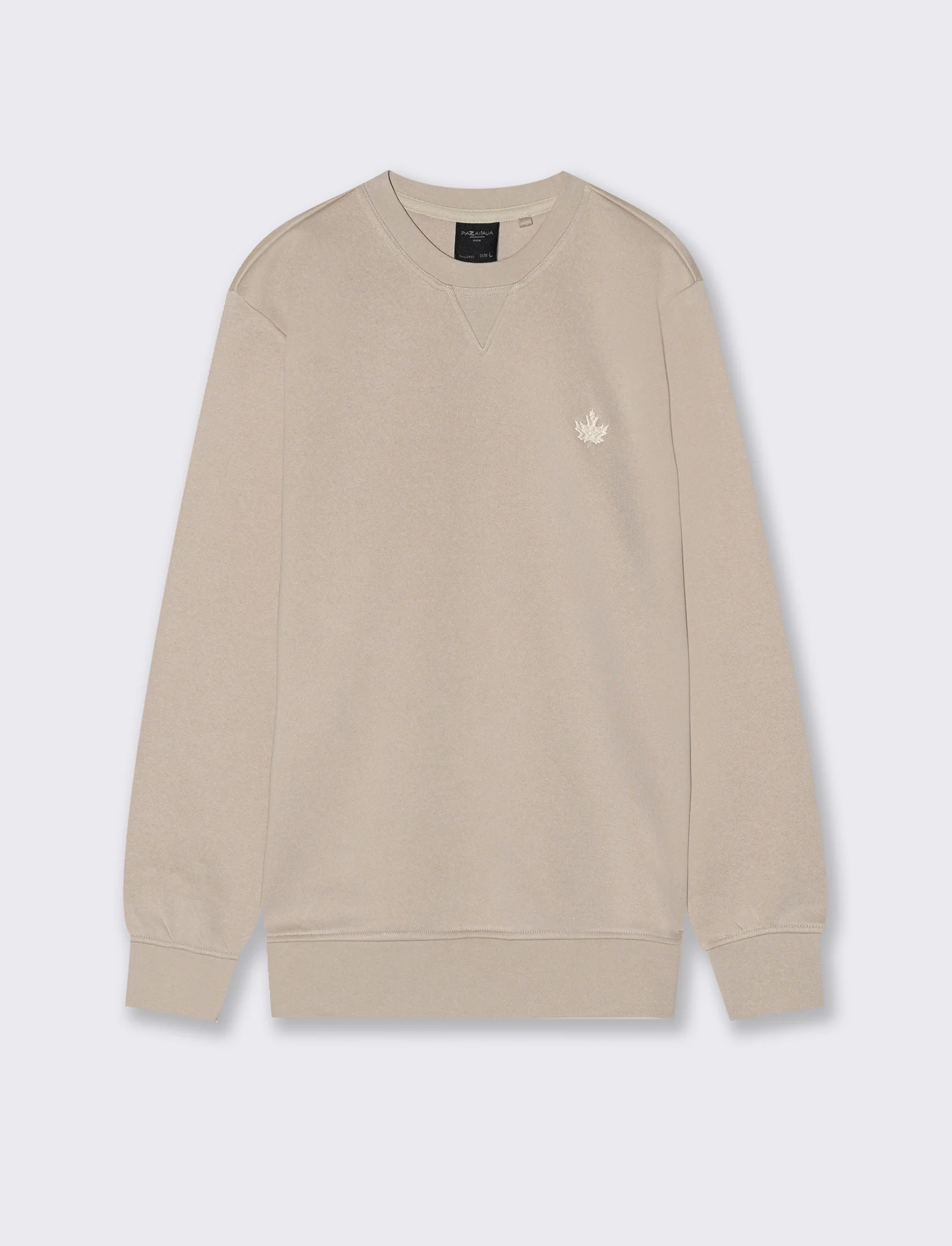 FELPA GIROCOLLO REGULAR FIT CON RICAMO - Beige - Image 2