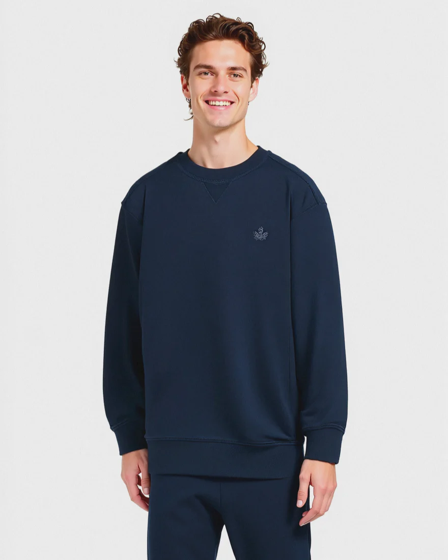 FELPA GIROCOLLO REGULAR FIT CON RICAMO - Blu