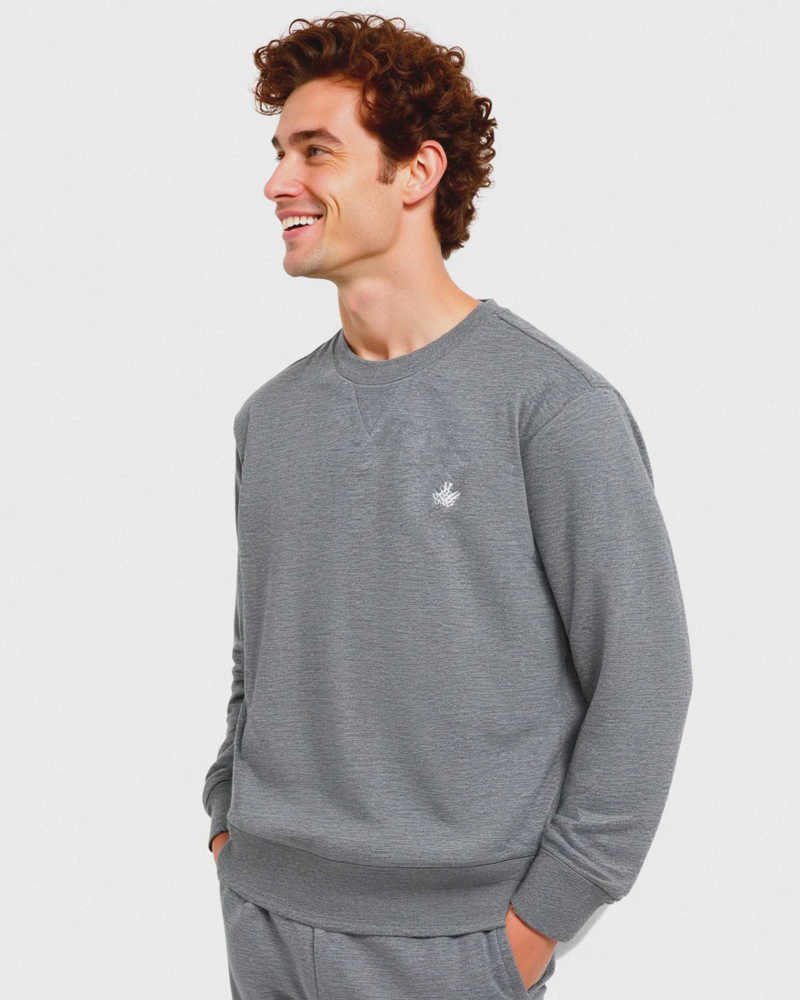 FELPA GIROCOLLO REGULAR FIT CON RICAMO - Grigio mel.