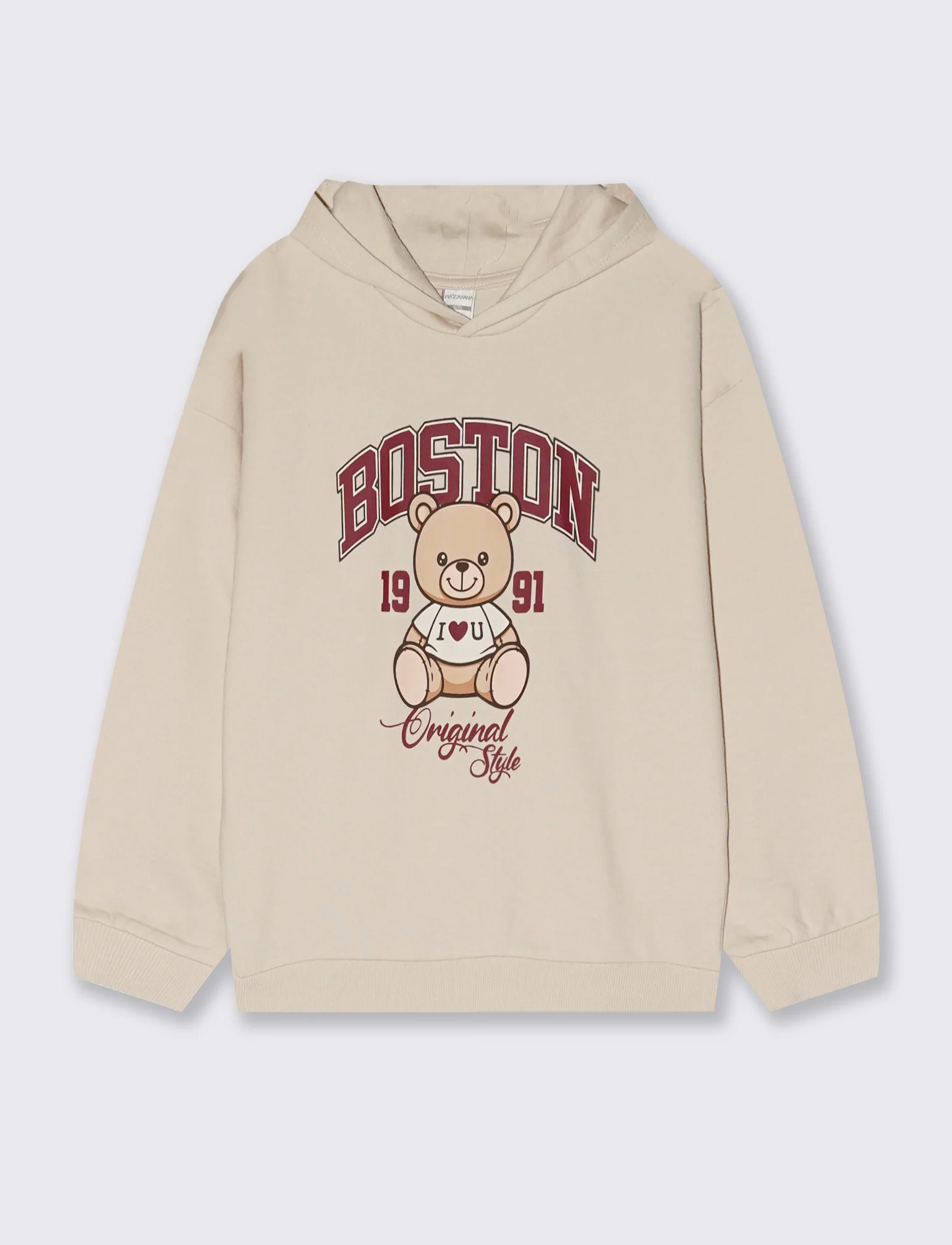 Felpa in cotone con cappuccio e stampa - Beige