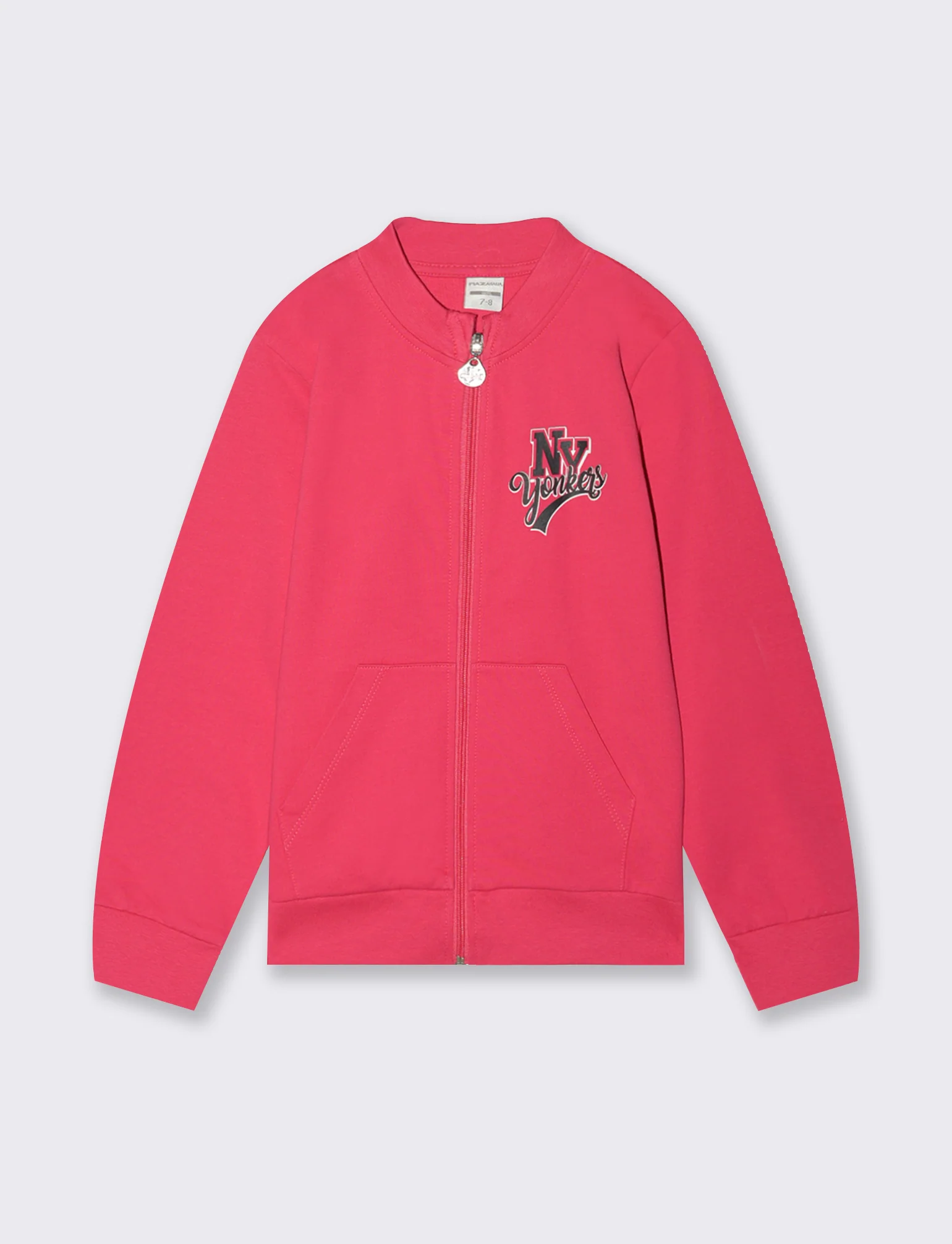 Felpa in cotone con zip e tasca marsupio - Fuxia