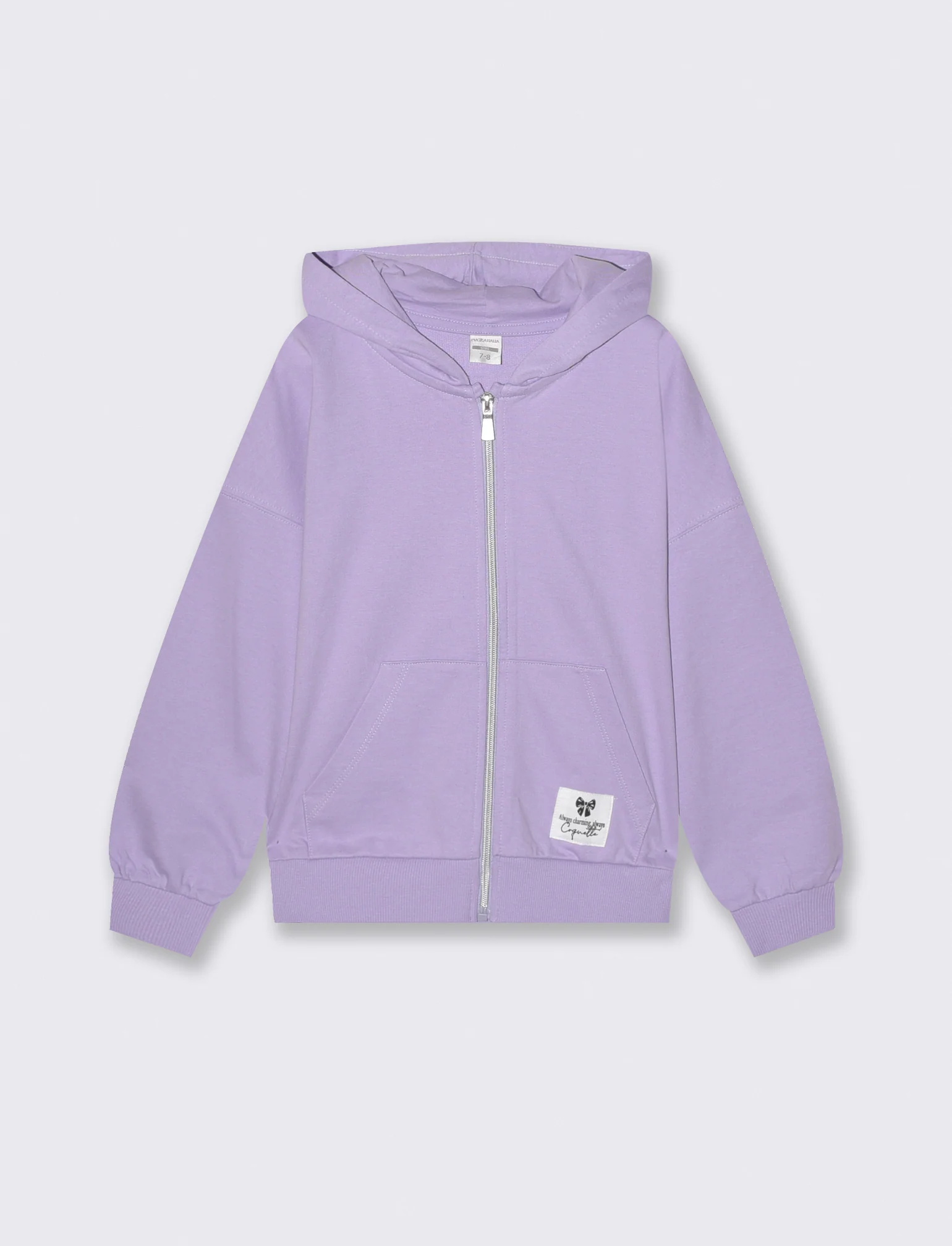Felpa in french terry con zip e cappuccio - Lilla