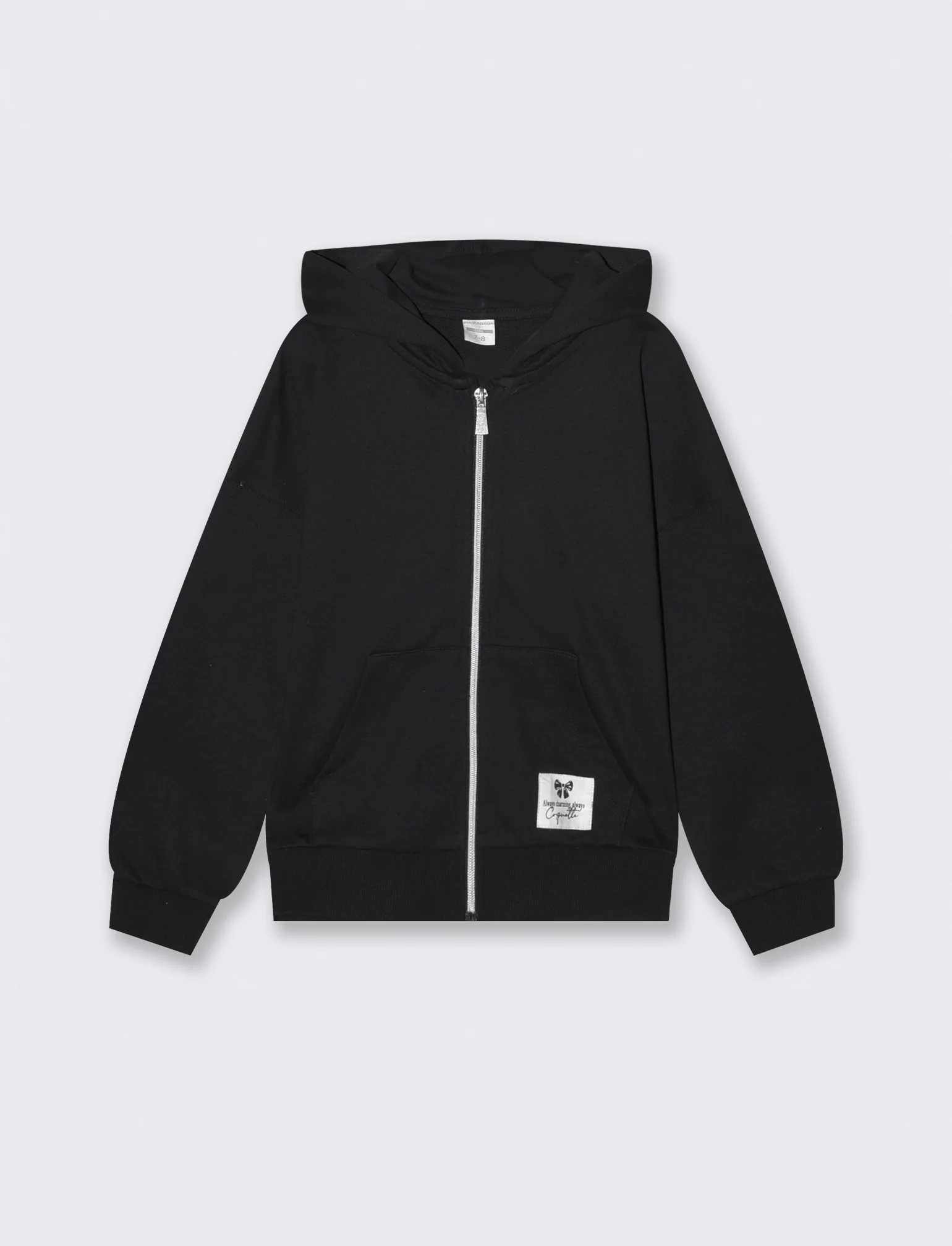 Felpa in french terry con zip e cappuccio - Nero