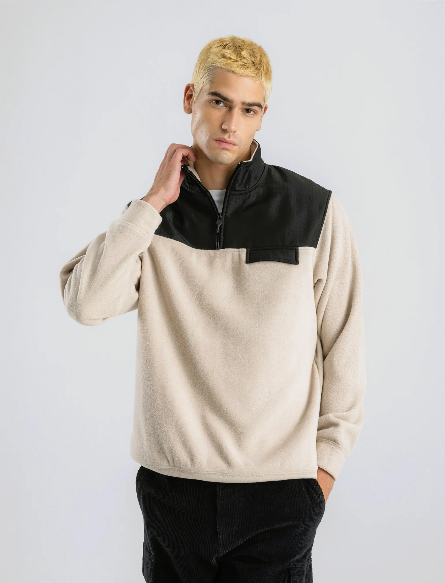 FELPA IN PILE CON CERNIERA - Beige - Image 3
