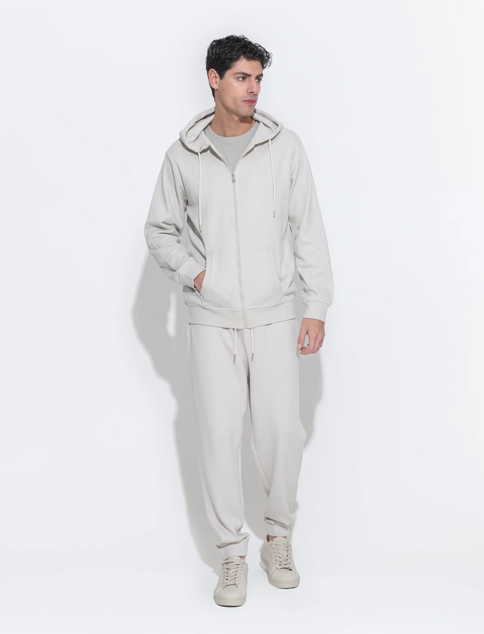 Felpa in piquet con cerniera e cappuccio da uomo - Grigio ghiaccio - Image 2